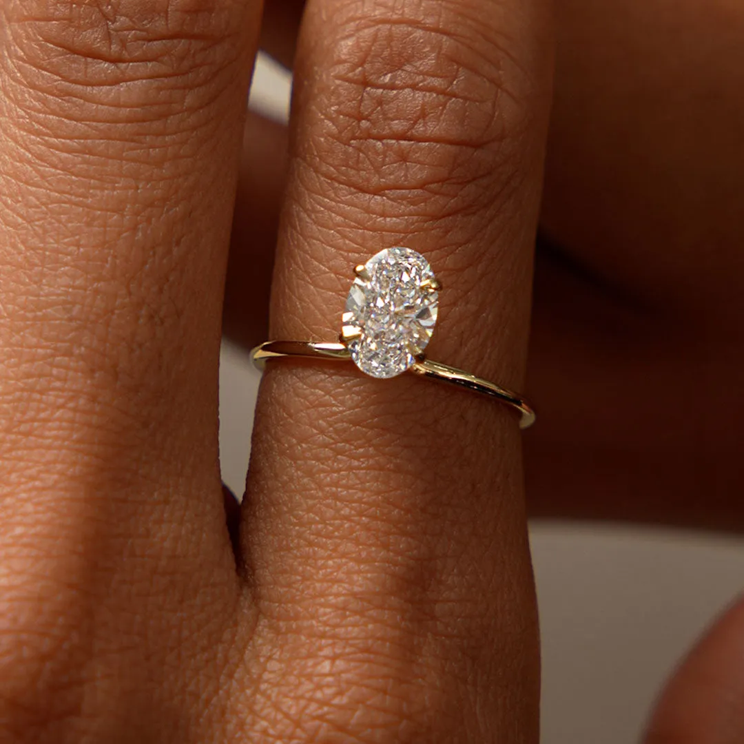1.00 Ctw Oval Shaped Lab Grown Diamond Elevated Basket Solitaire Ring - Image 3