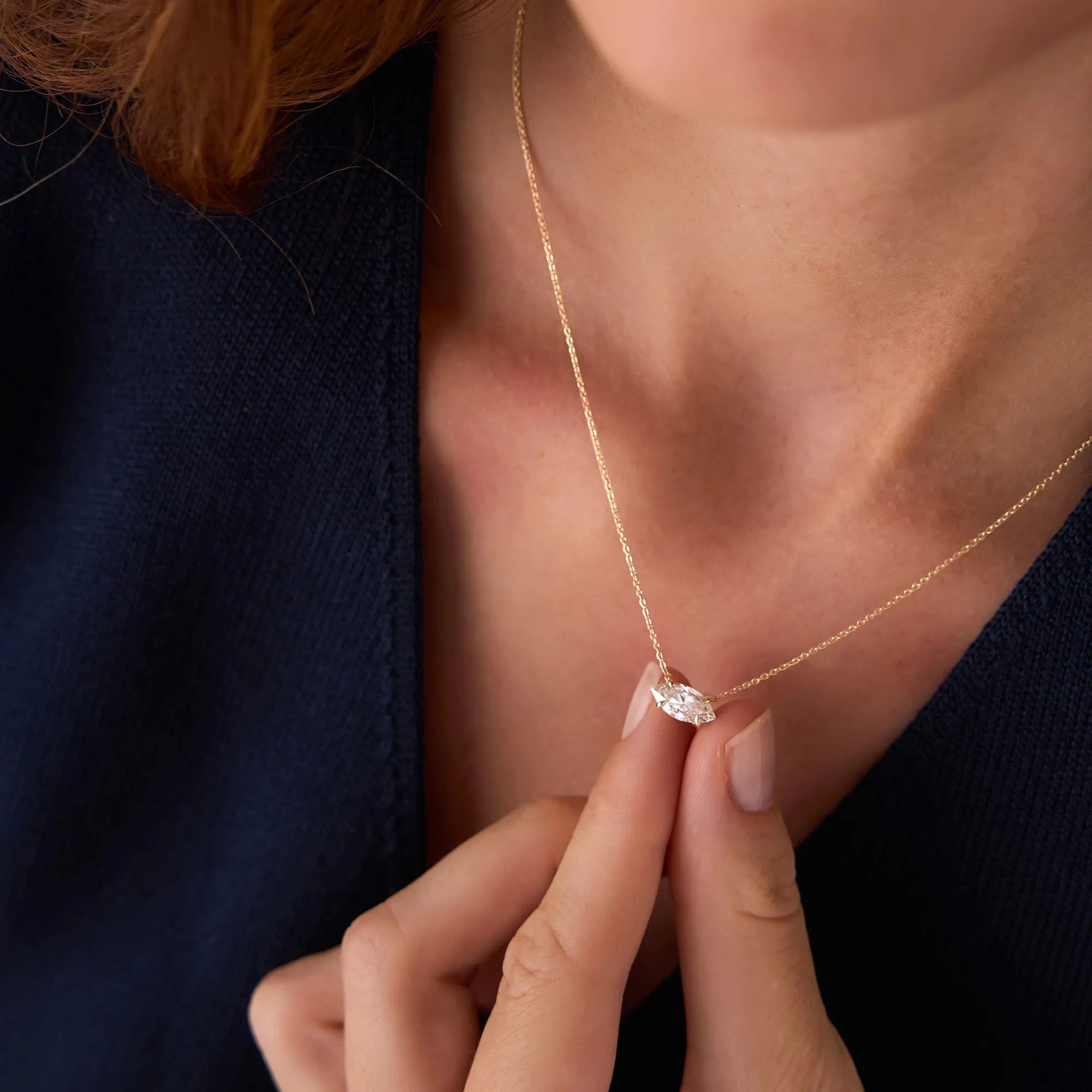 1.00 Ctw Prong Setting Marquise Shape Lab Grown Diamond Solitaire Necklace - Image 8