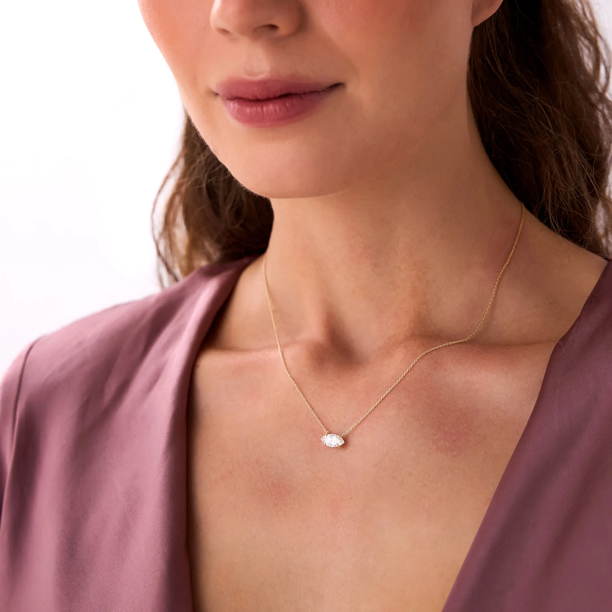 1.00 Ctw Prong Setting Marquise Shape Lab Grown Diamond Solitaire Necklace - Image 6