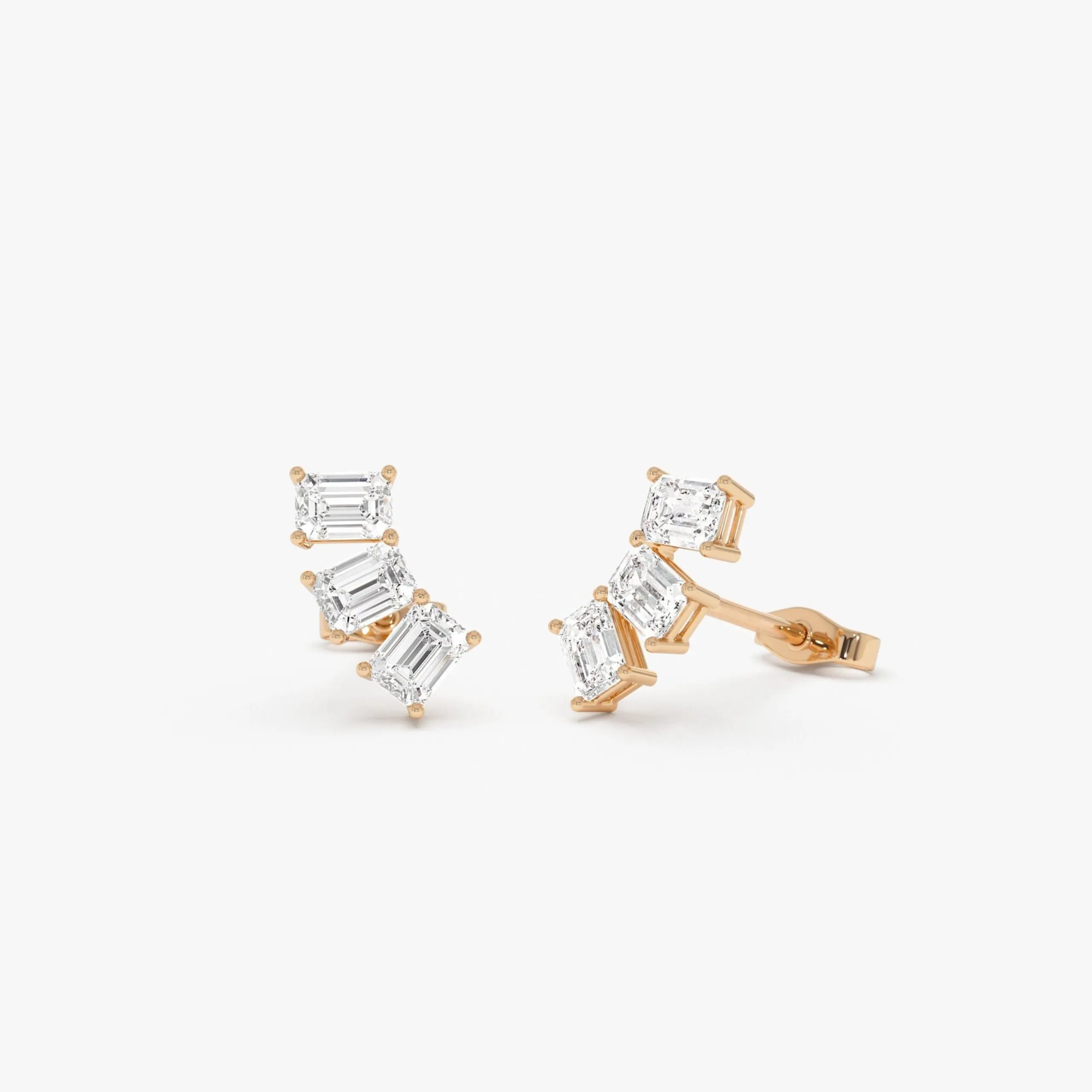1.20 Ctw Lab Grown Emerald Cut Diamond Stud Earrings - Image 3