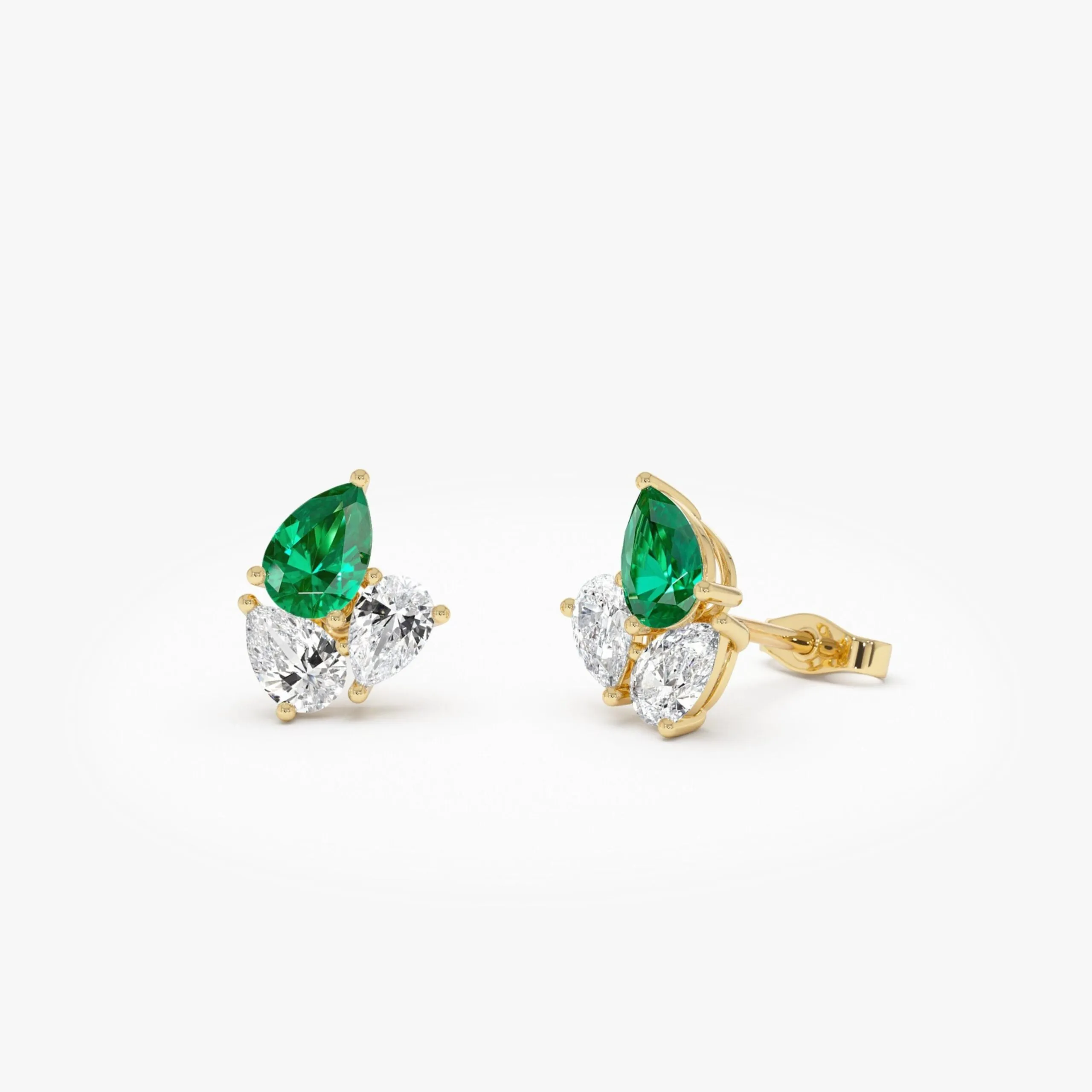 1.79 Ctw Pear Shape Lab Grown Emerald and Diamond Stud Earrings