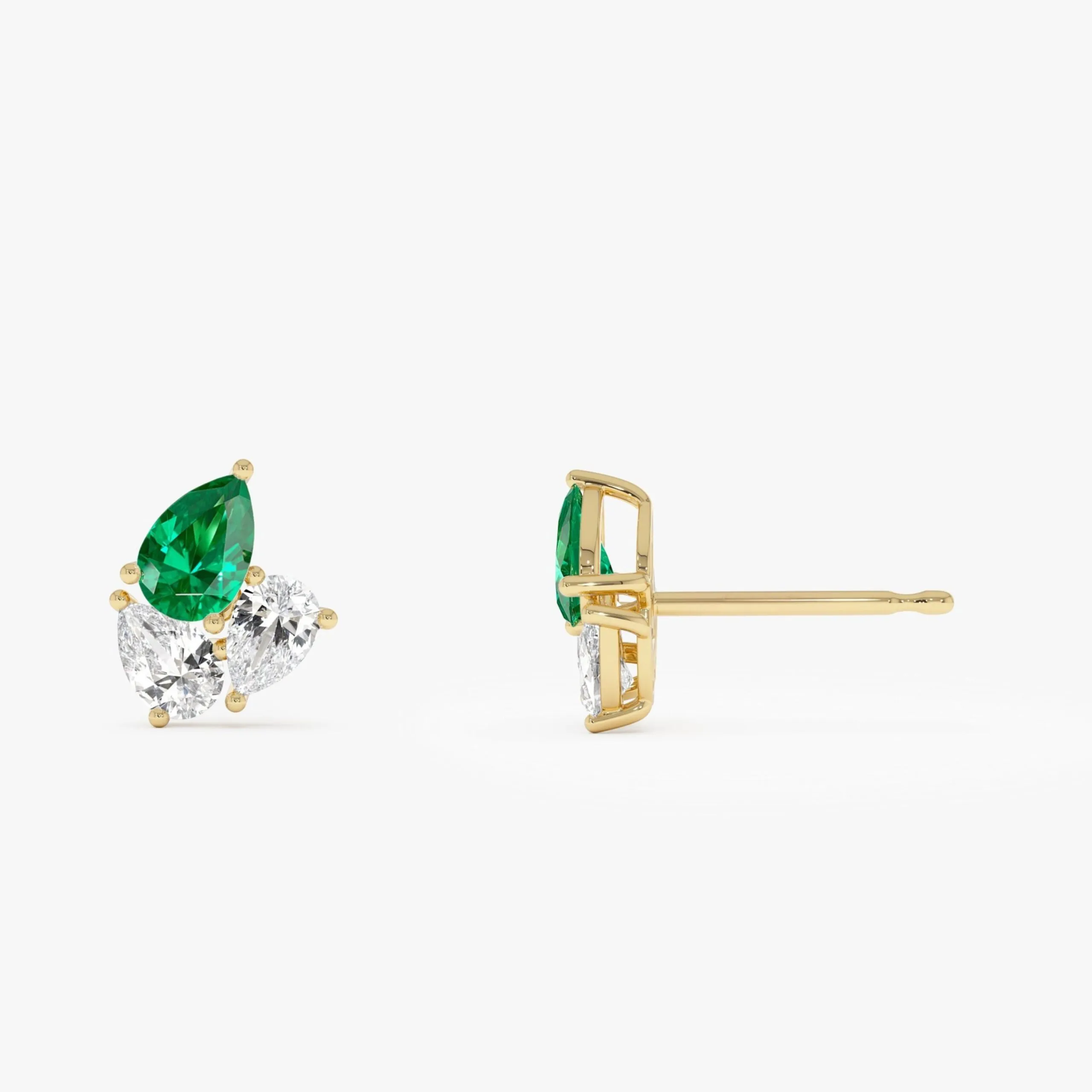 1.79 Ctw Pear Shape Lab Grown Emerald and Diamond Stud Earrings - Image 3