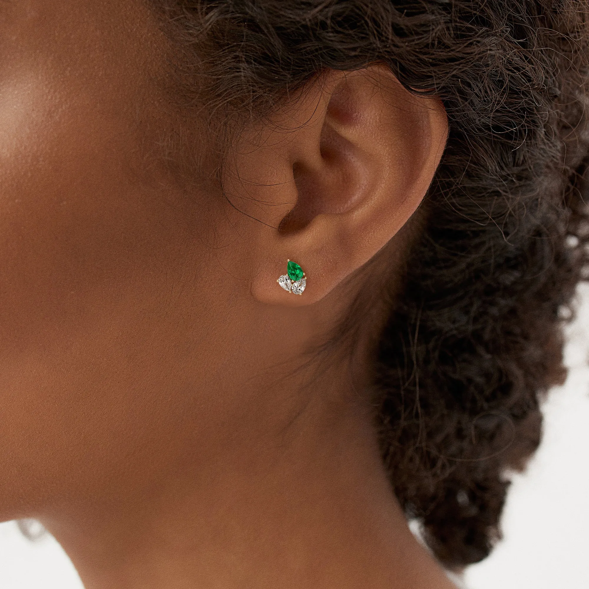 1.79 Ctw Pear Shape Lab Grown Emerald and Diamond Stud Earrings - Image 7