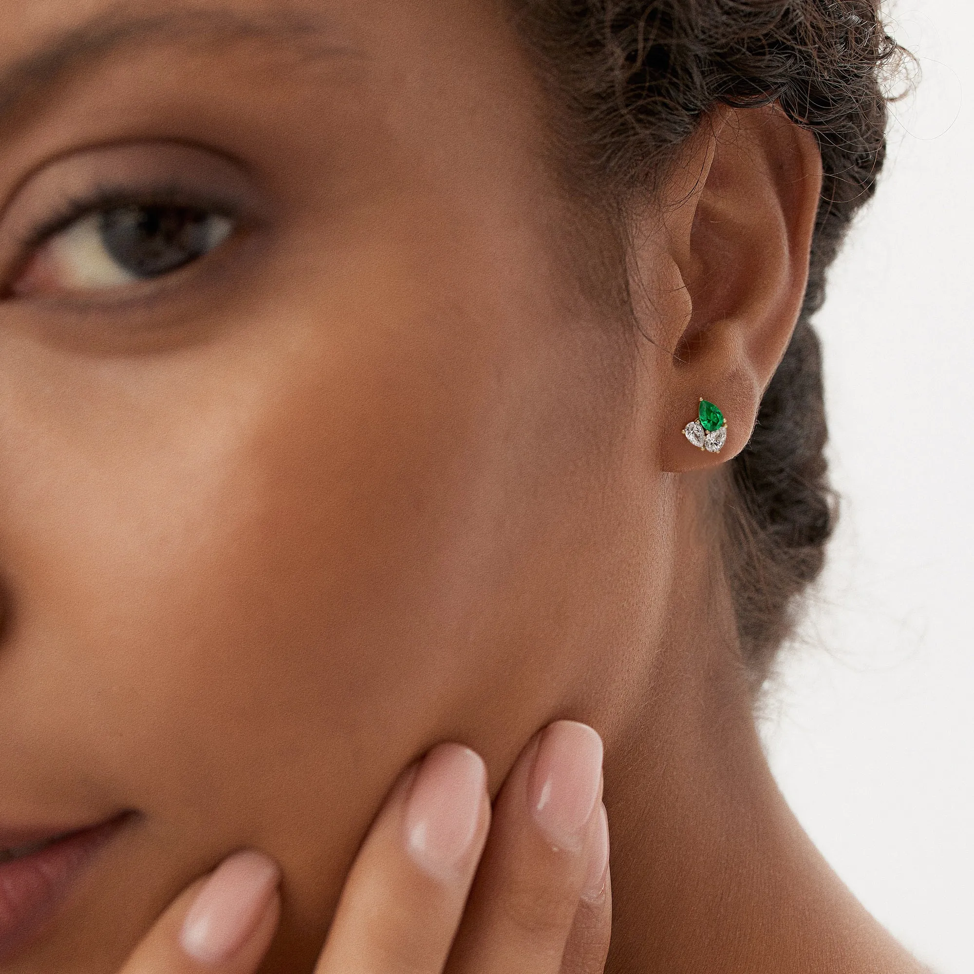 1.79 Ctw Pear Shape Lab Grown Emerald and Diamond Stud Earrings - Image 6