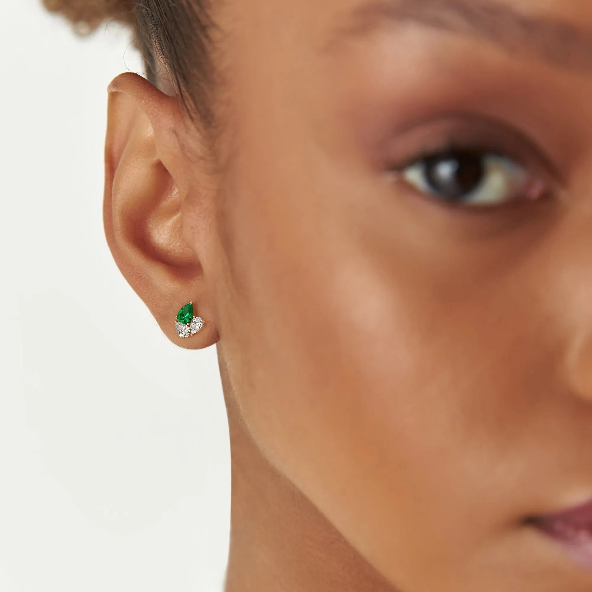 1.79 Ctw Pear Shape Lab Grown Emerald and Diamond Stud Earrings - Image 5