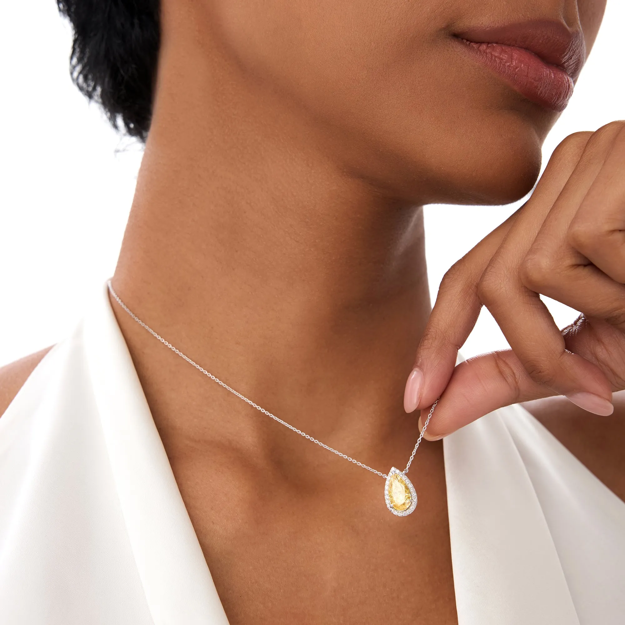 2.25 Ctw Pear Shaped Fancy Intense Yellow Lab Grown Diamond Necklace - Image 5