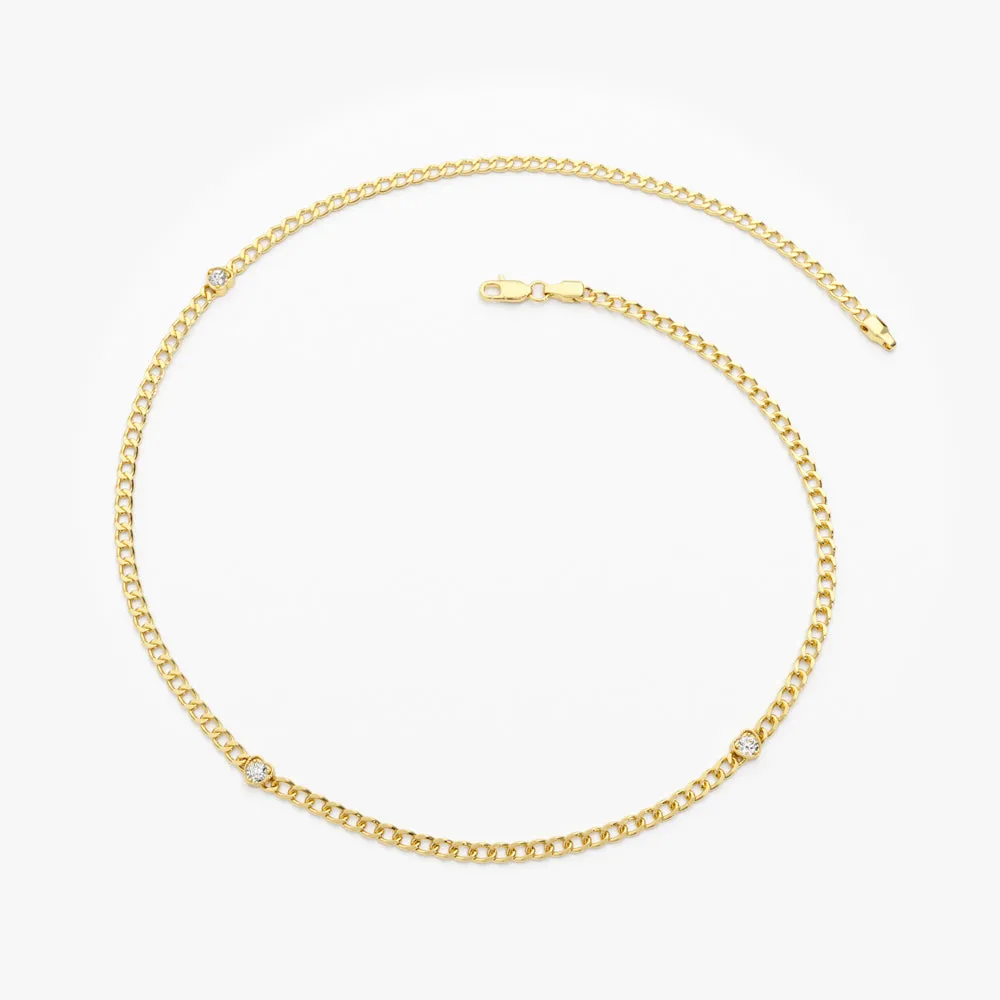2Mm Curb Link Bracelet W Heart Shape Solitaire Round Diamonds - Image 5