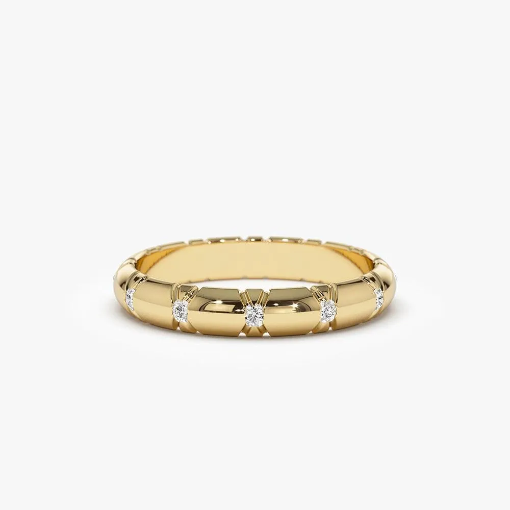 3MM Unique X Cut Design Diamond Wedding Ring