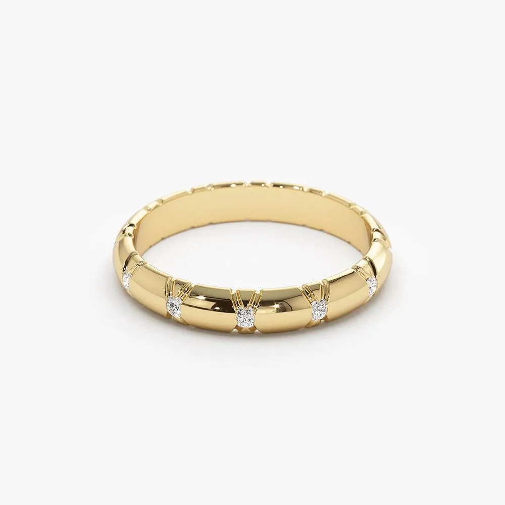 3MM Unique X Cut Design Diamond Wedding Ring - Image 2