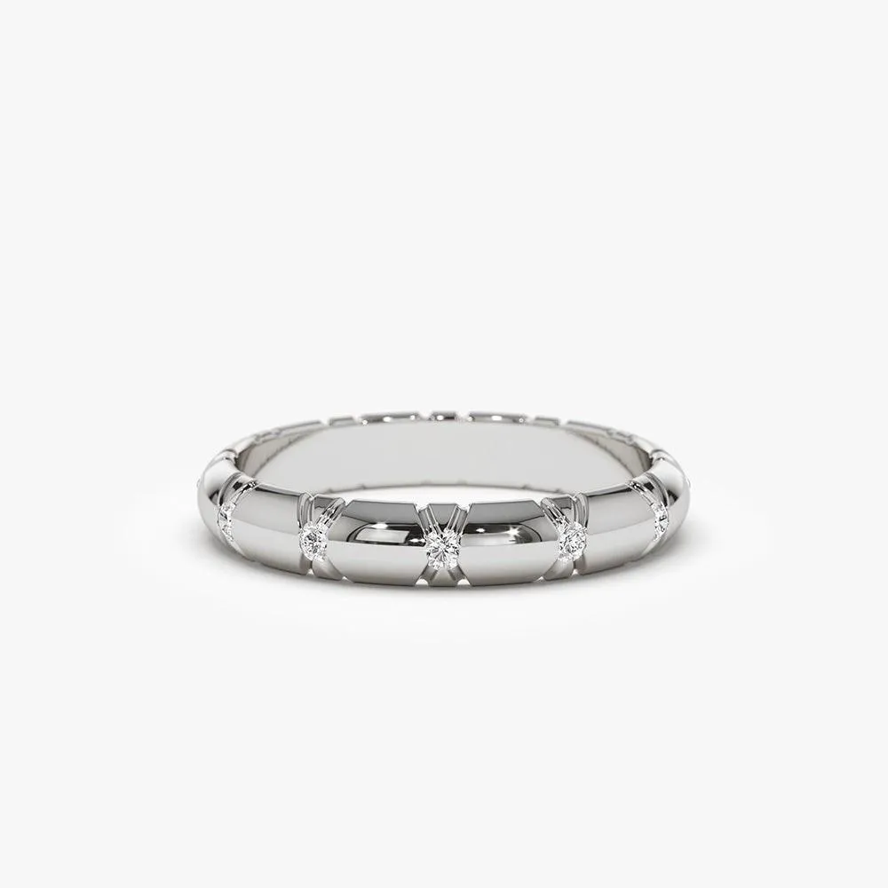 3MM Unique X Cut Design Diamond Wedding Ring - Image 3
