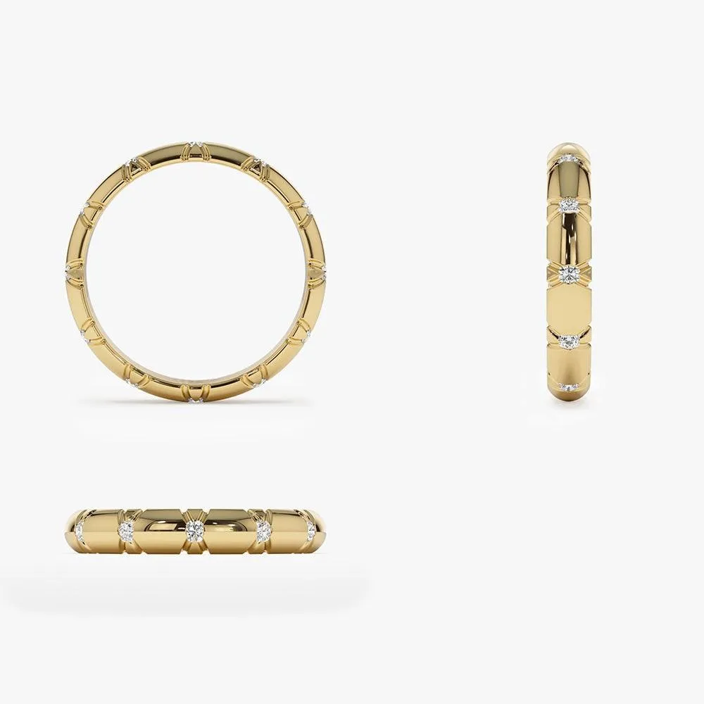 3MM Unique X Cut Design Diamond Wedding Ring - Image 5