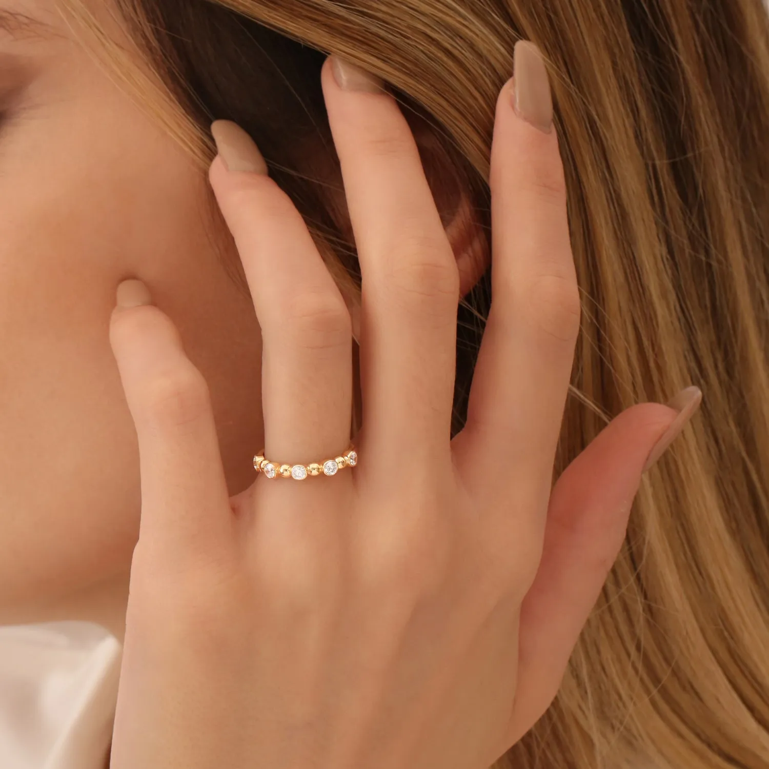 Alternating Beads Bezel Setting Diamond Ring - Image 7