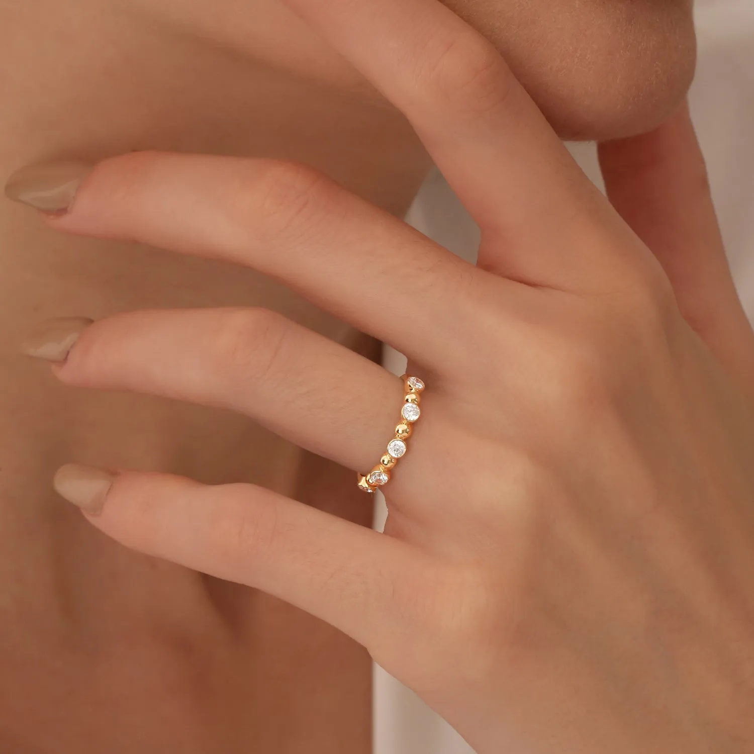 Alternating Beads Bezel Setting Diamond Ring - Image 6