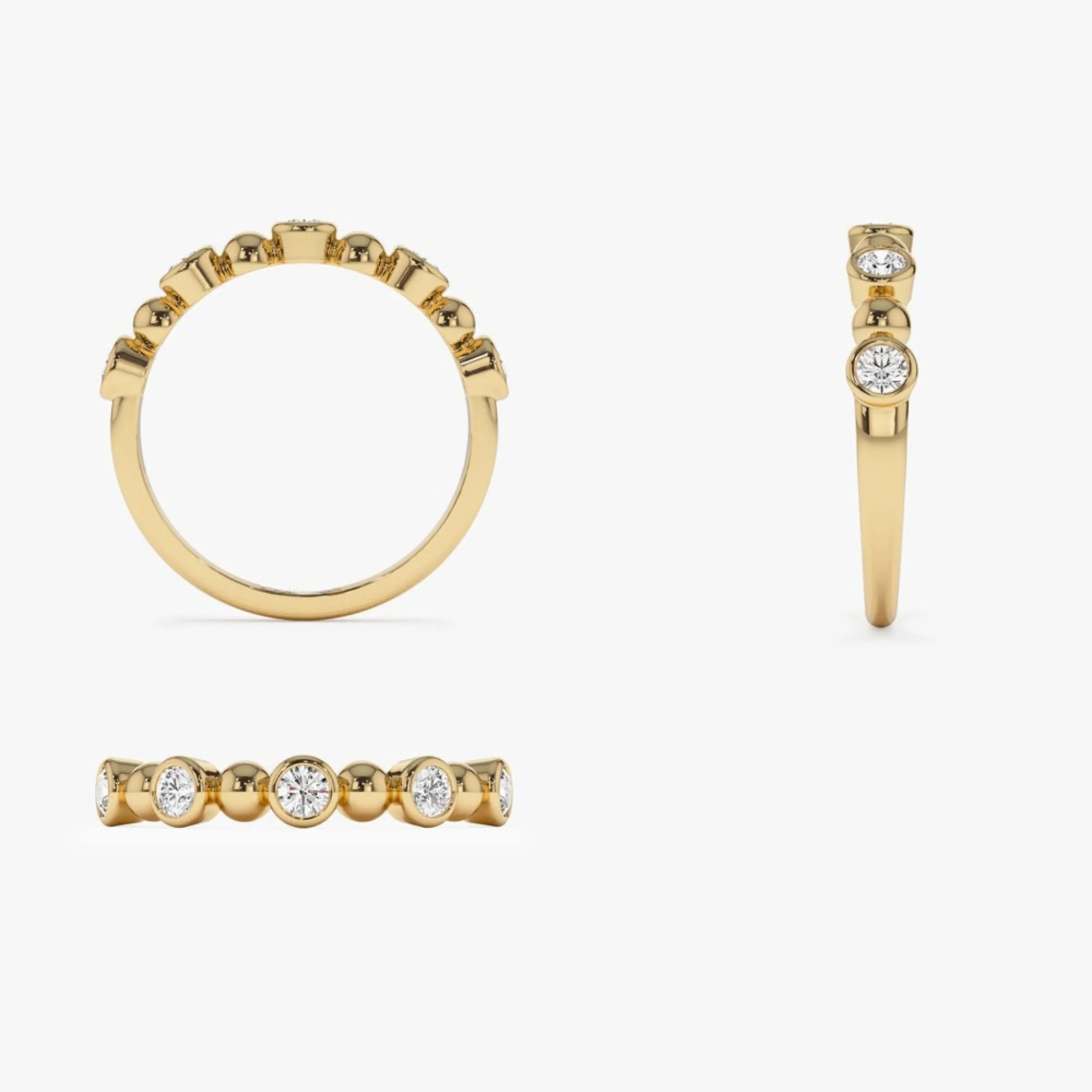 Alternating Beads Bezel Setting Diamond Ring - Image 5