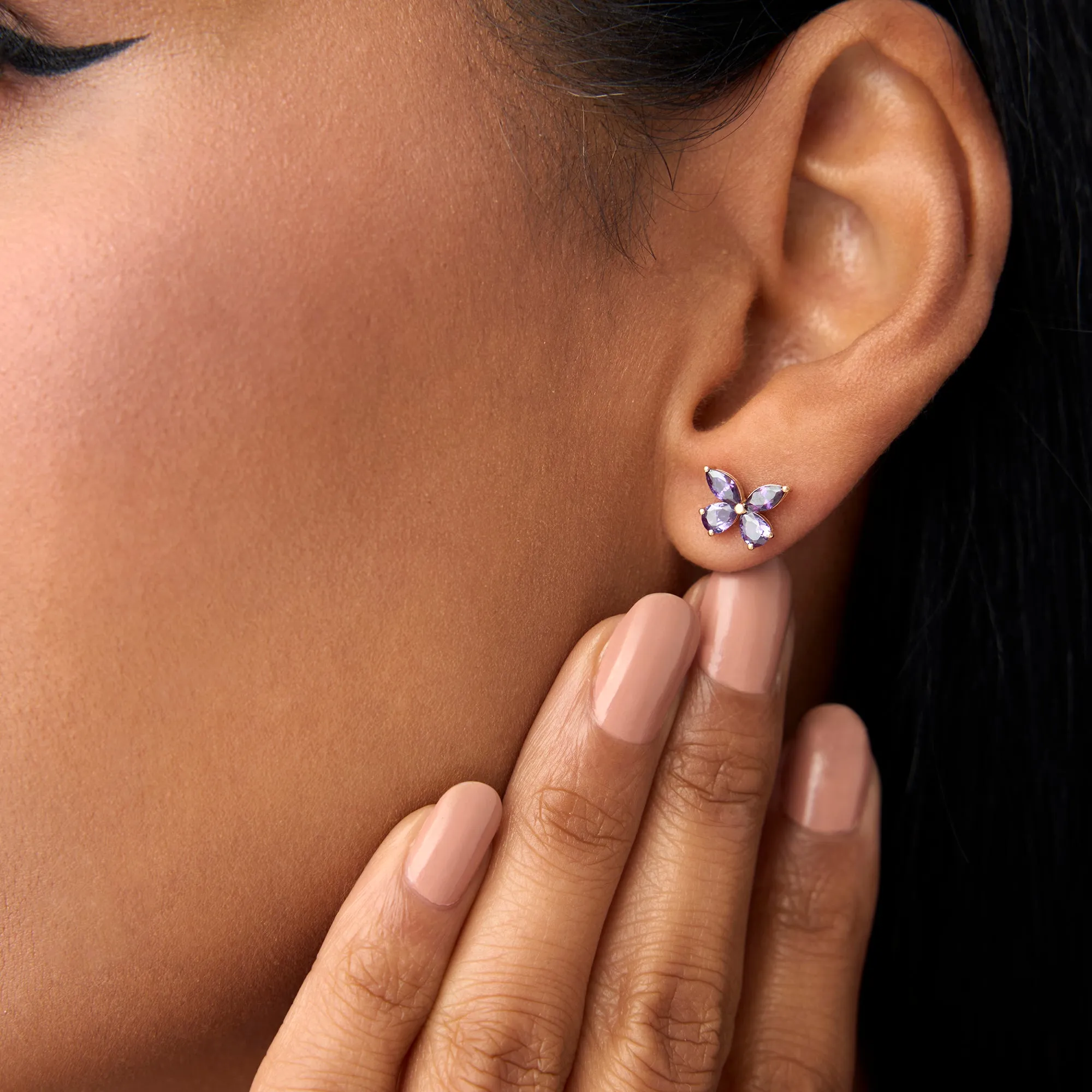 Amethyst Butterfly Stud Earrings - Image 5