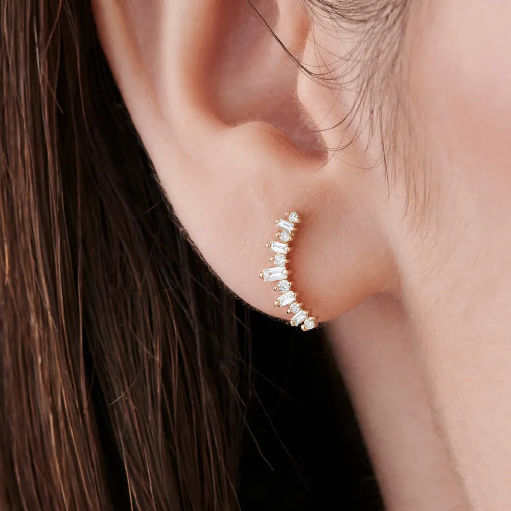 Baguette And Round Diamond Ear Crawler Earrings - Image 2