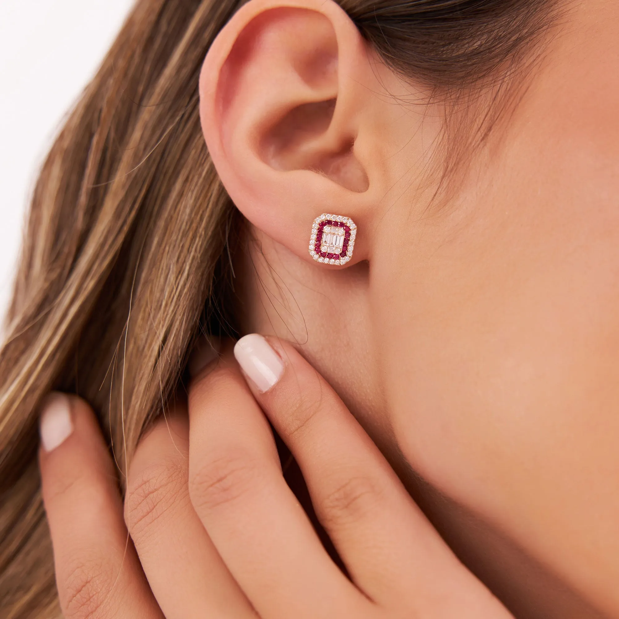 Baguette Cut Ruby Studs - Image 2