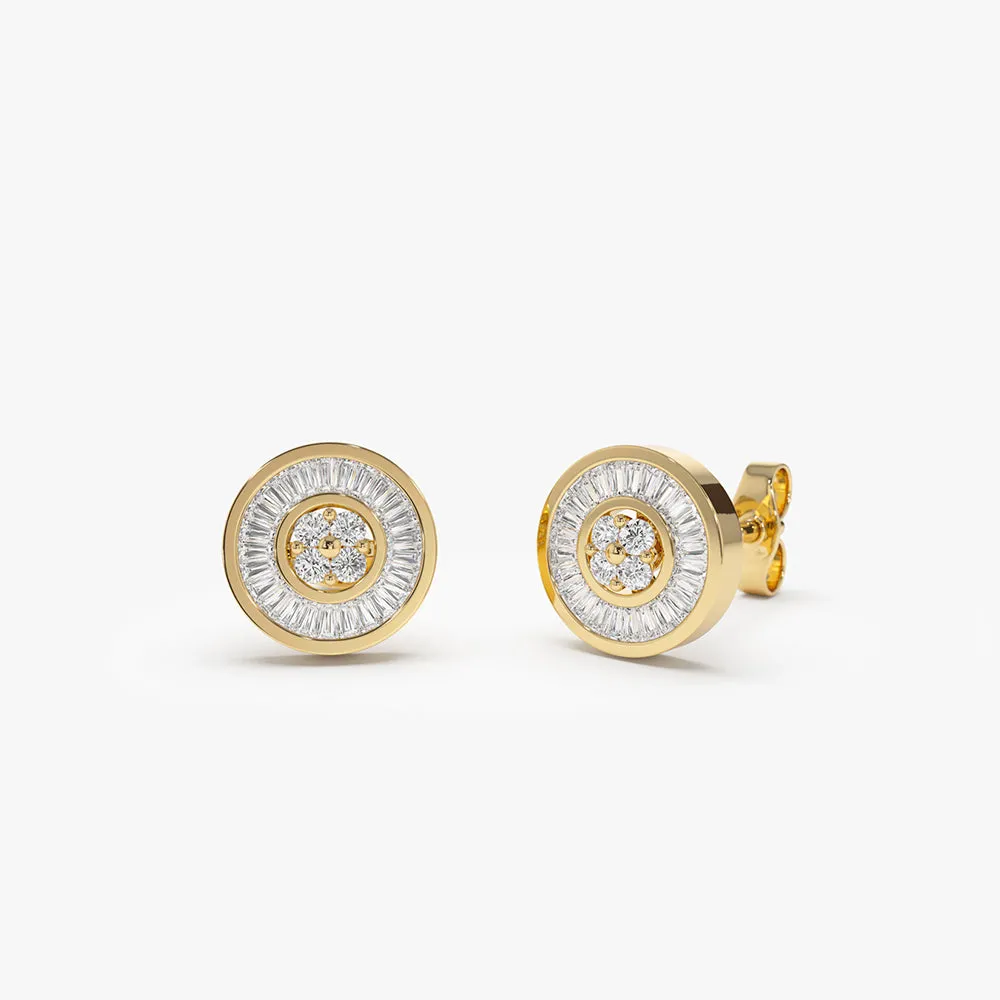 Baguette Diamond Channel Setting Disc Diamond Studs