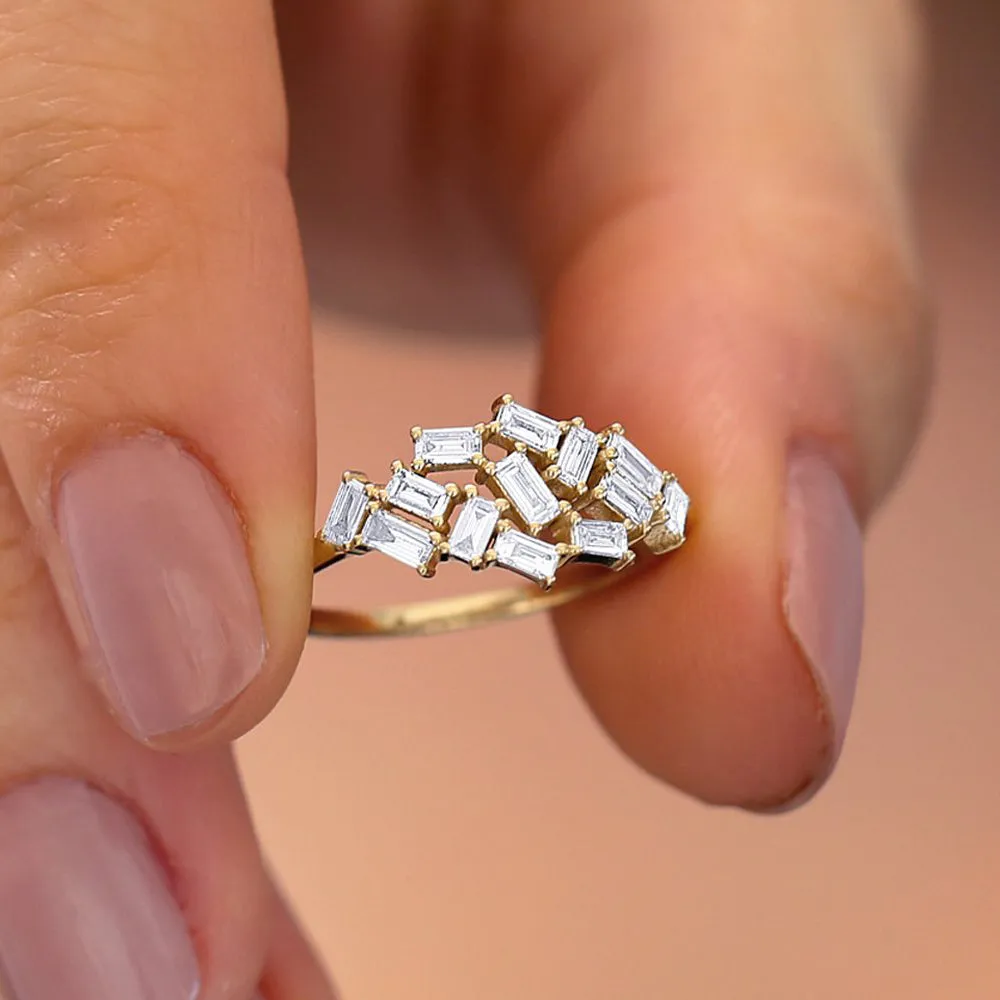 Baguette Diamond Cluster Ring - Image 8