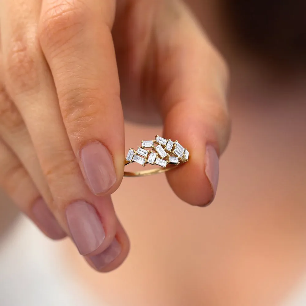 Baguette Diamond Cluster Ring - Image 9