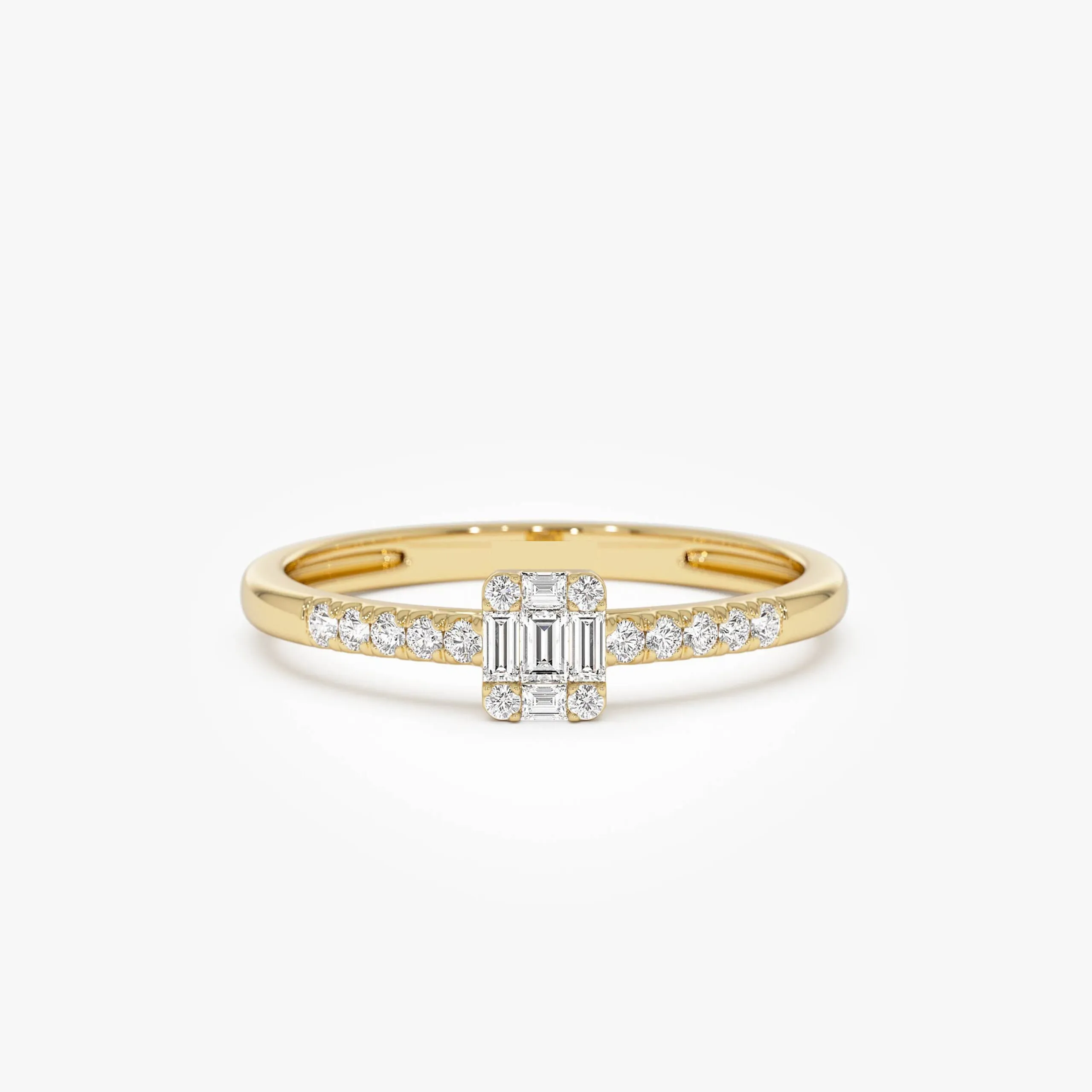 Baguette Diamond Cluster Stacking Pave Band