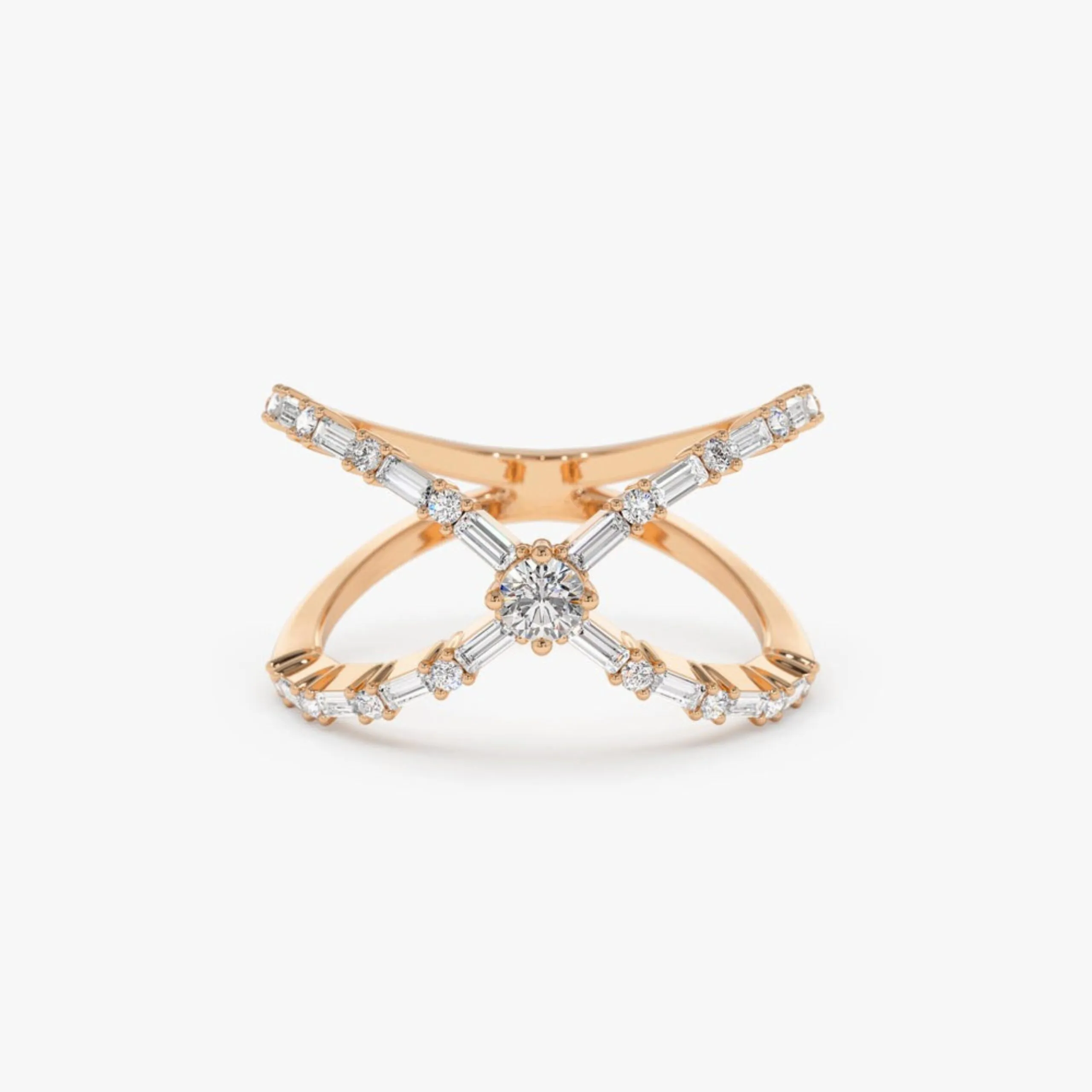 Baguette Round Diamond Crisscross Ring