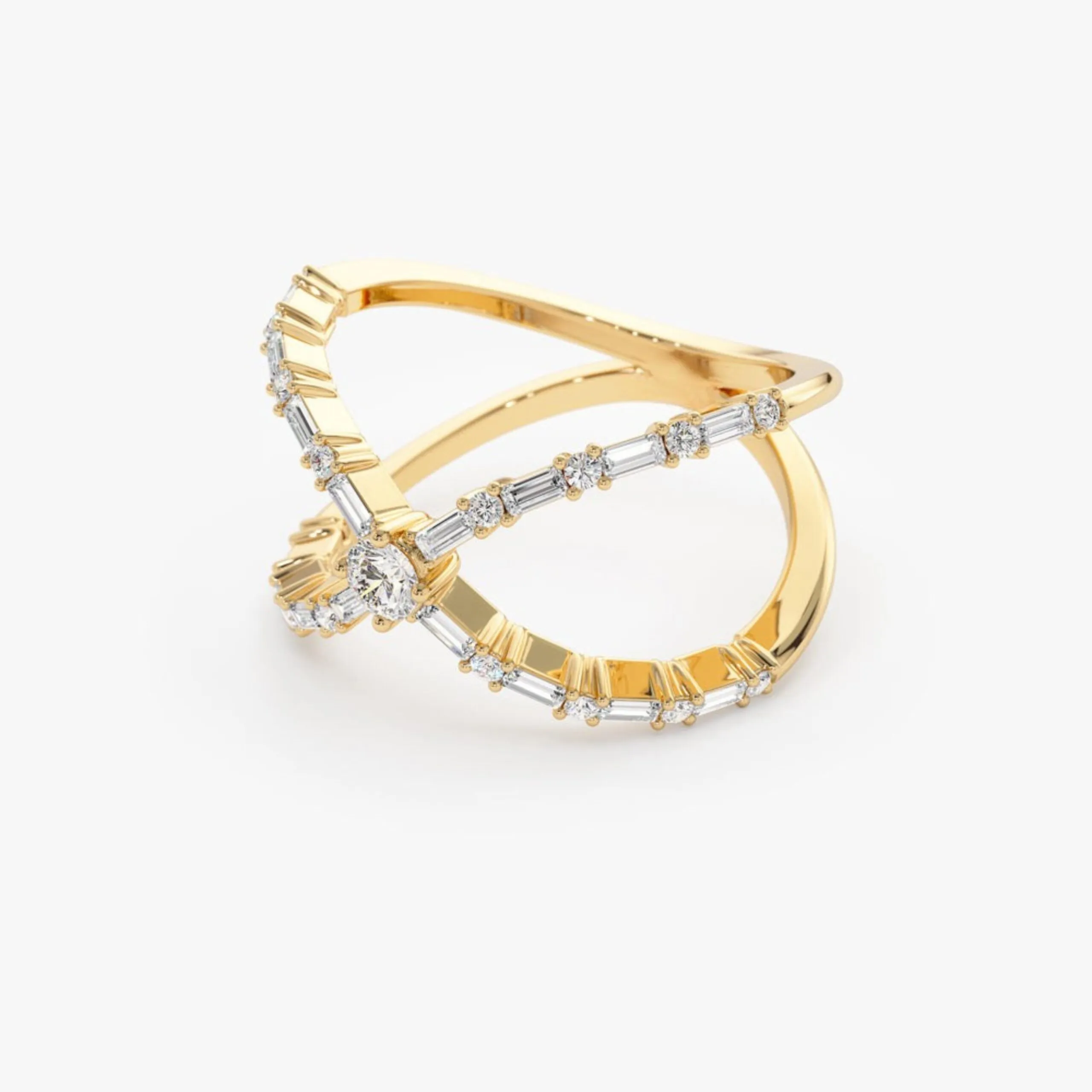 Baguette Round Diamond Crisscross Ring - Image 3