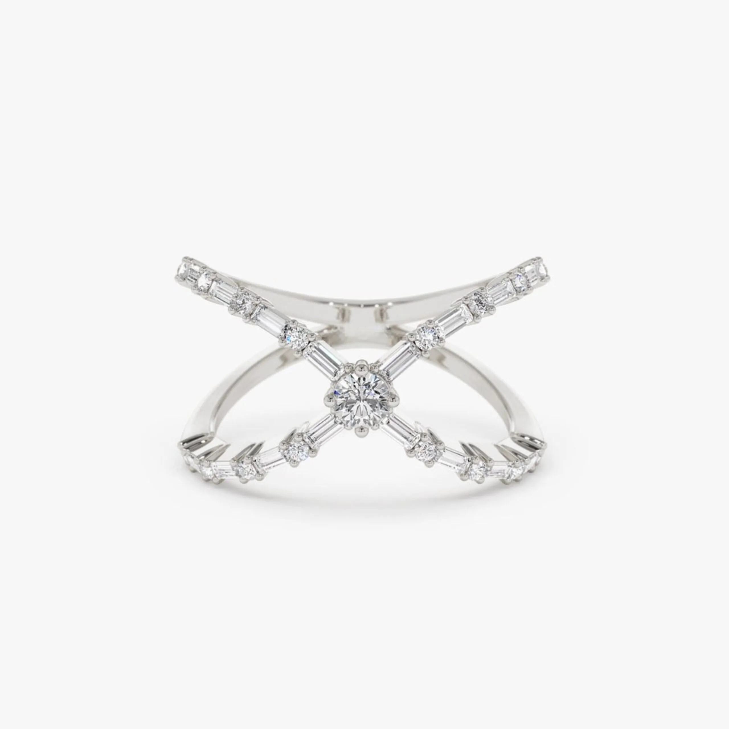 Baguette Round Diamond Crisscross Ring - Image 2