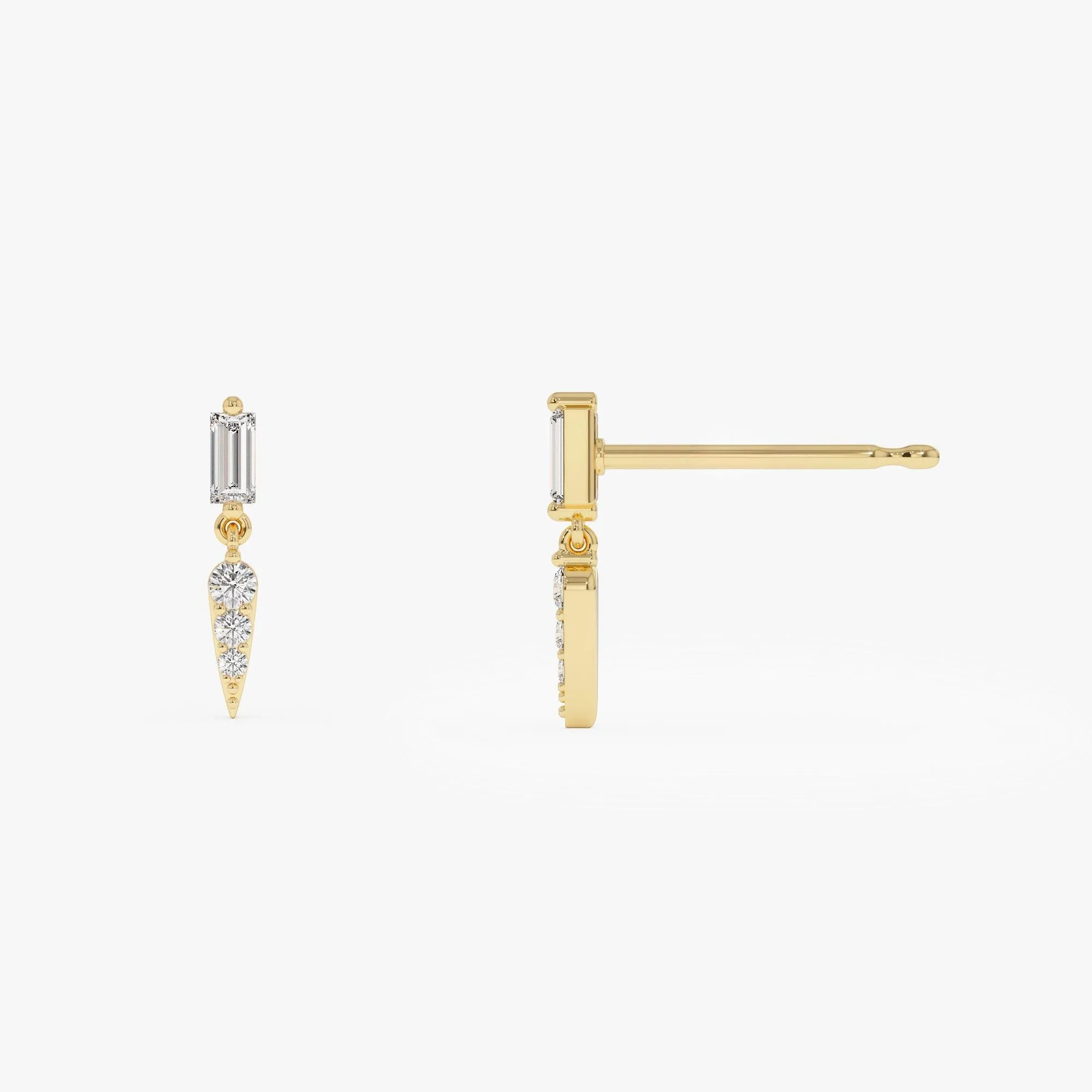 Baguette Round Diamond Dangle Spike Earrings - Image 6