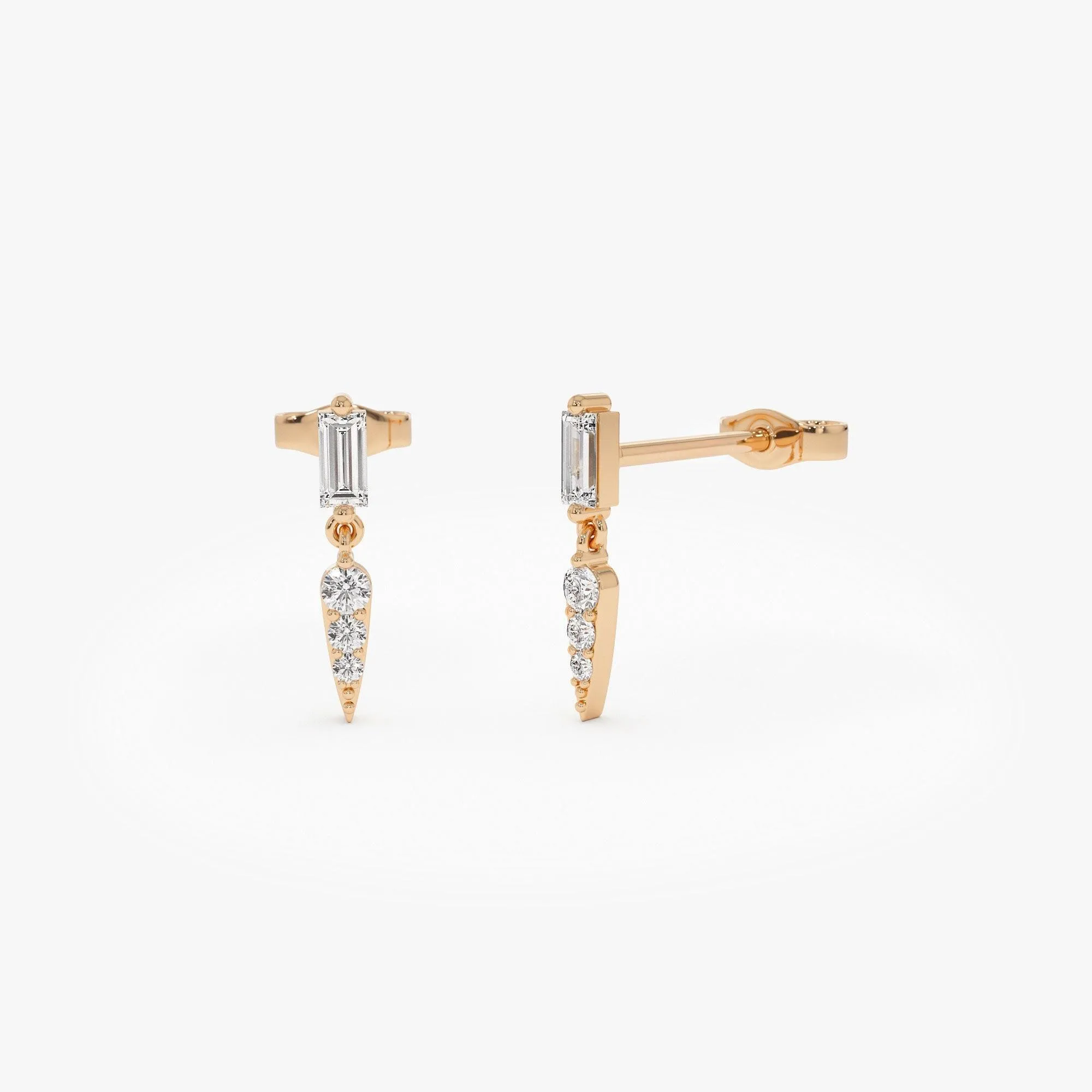Baguette Round Diamond Dangle Spike Earrings - Image 8
