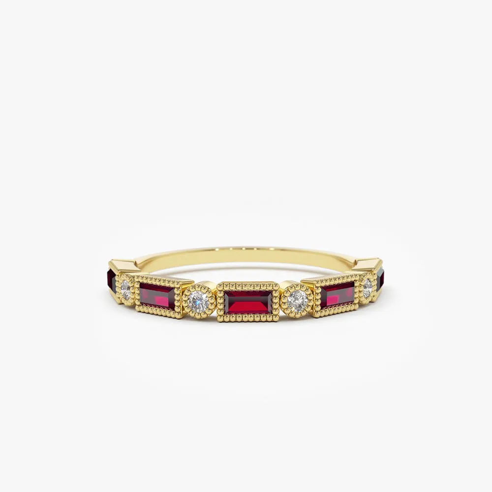 Baguette Ruby and Diamond Ring