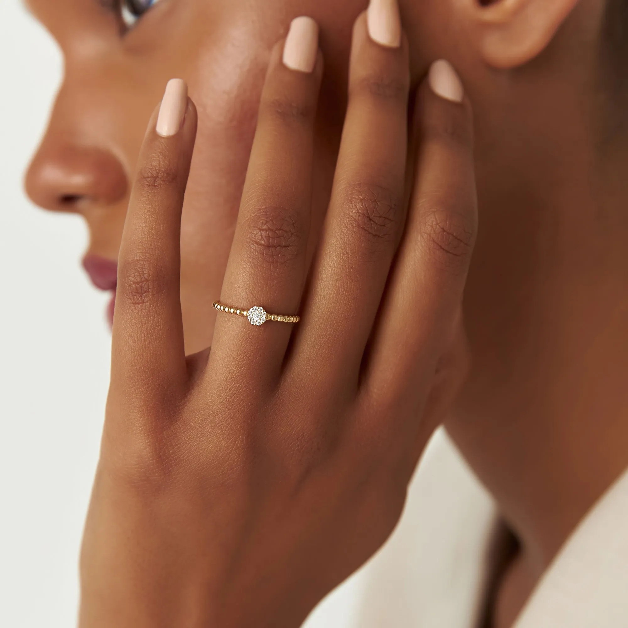 Beaded Floral Diamond Ring - Image 7