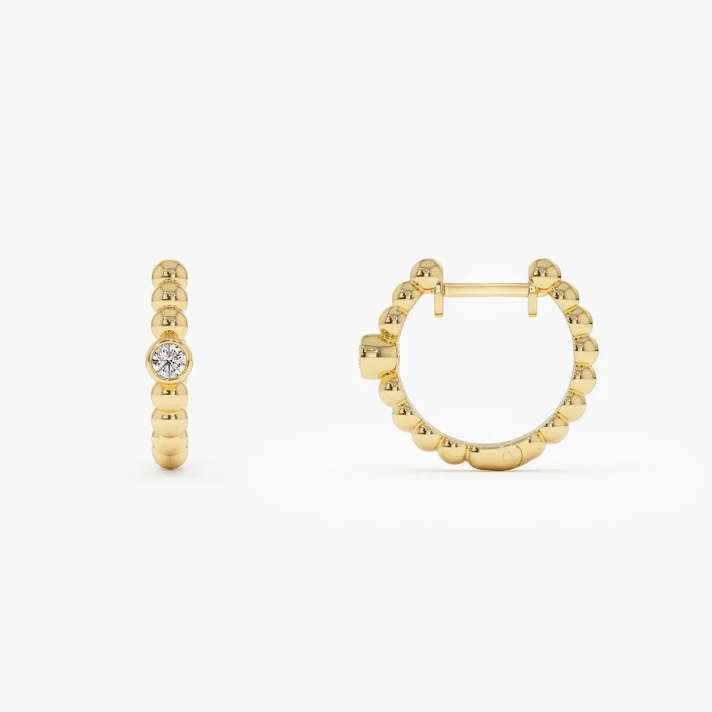 Bezel Setting Beaded Diamond Huggies