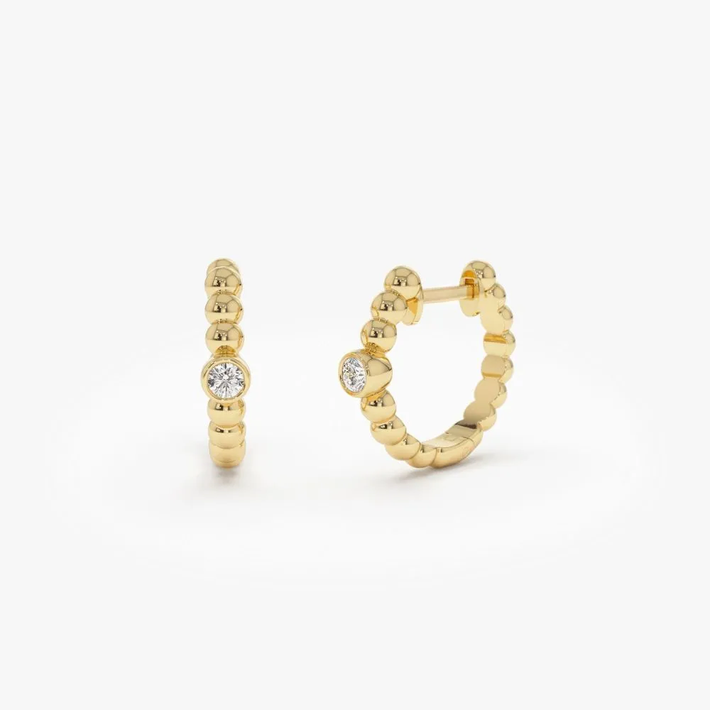 Bezel Setting Beaded Diamond Huggies - Image 5