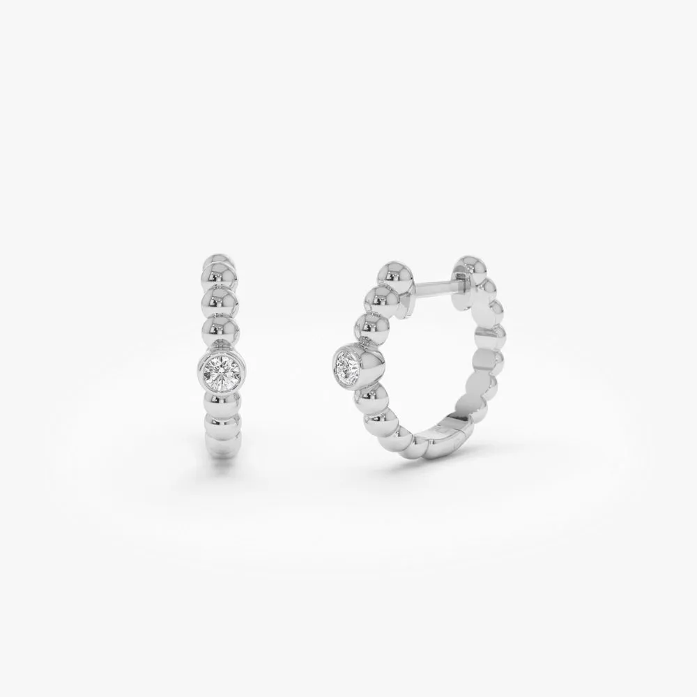 Bezel Setting Beaded Diamond Huggies - Image 6