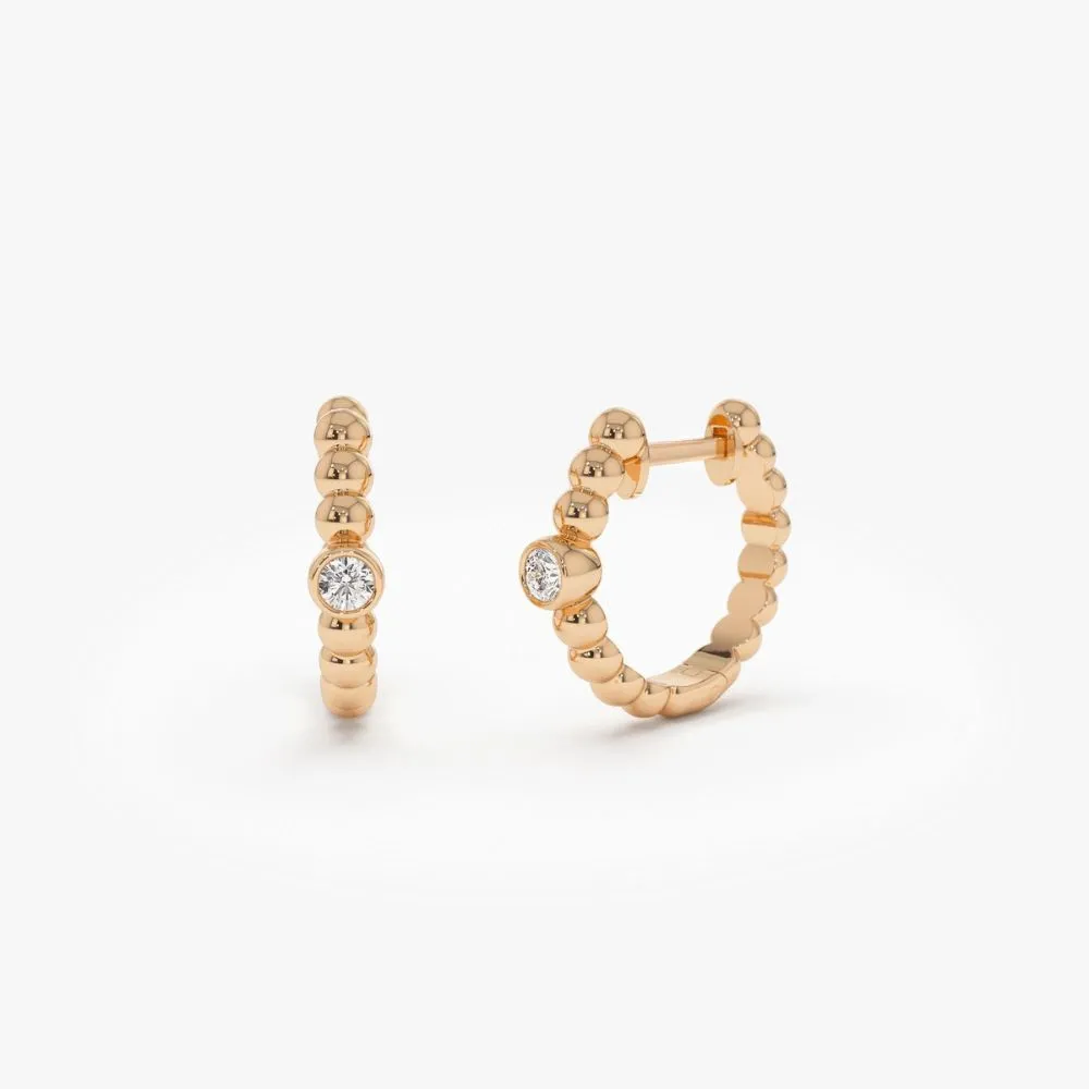 Bezel Setting Beaded Diamond Huggies - Image 7