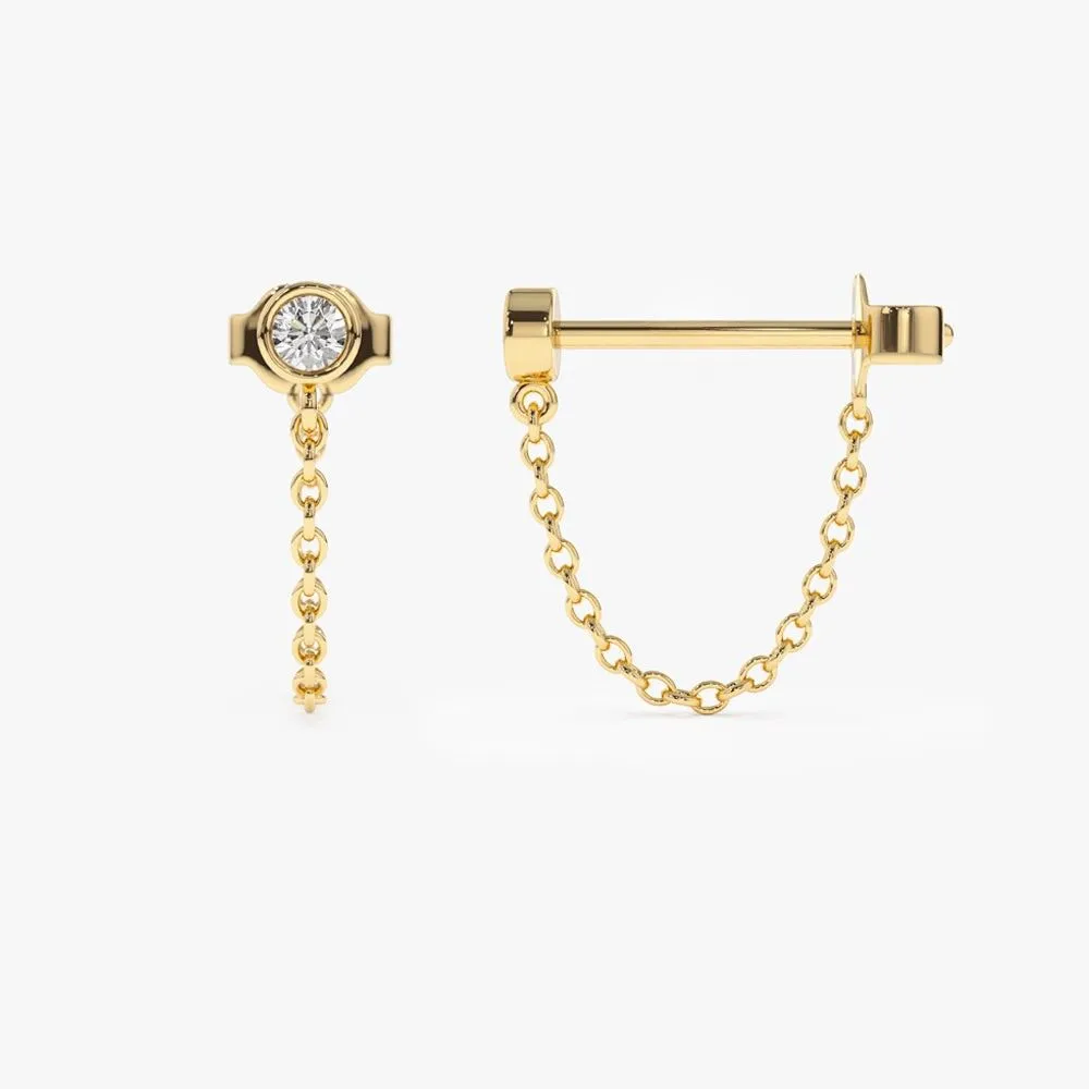 Bezel Setting Diamond Studs Chain Earrings - Image 6