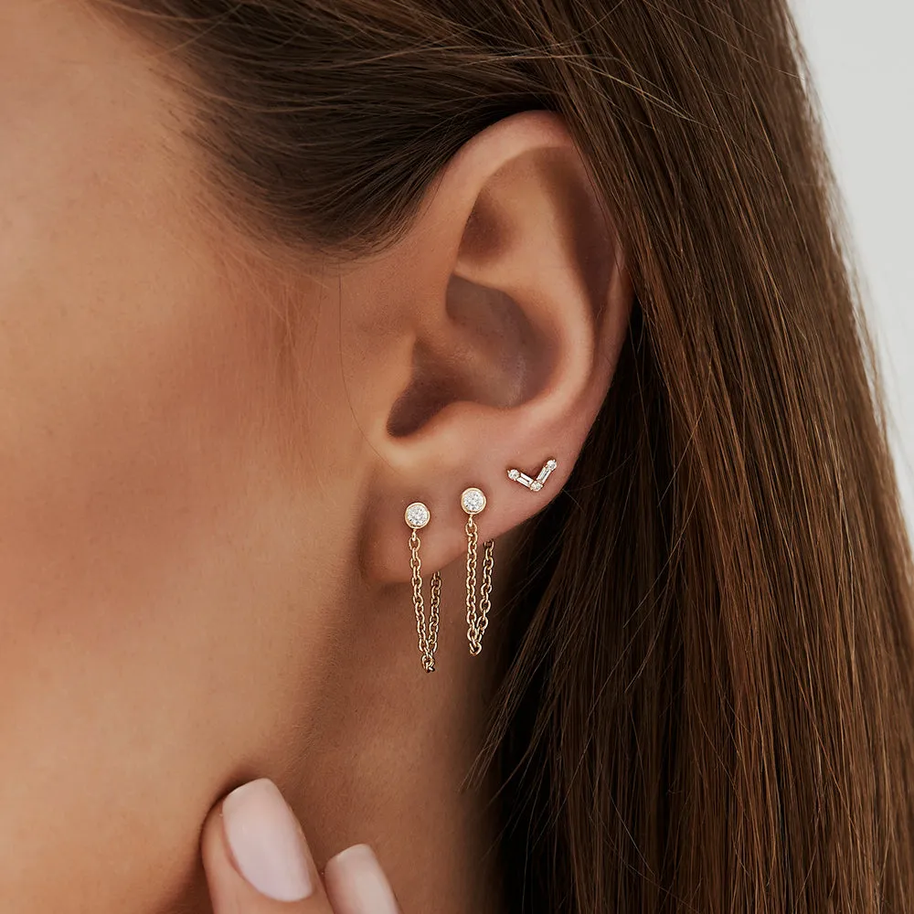 Bezel Setting Diamond Studs Chain Earrings - Image 3