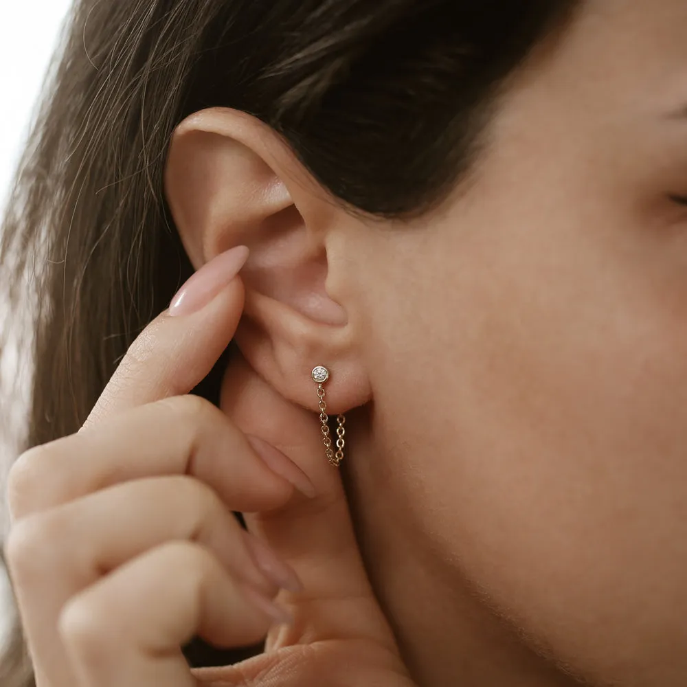 Bezel Setting Diamond Studs Chain Earrings - Image 5