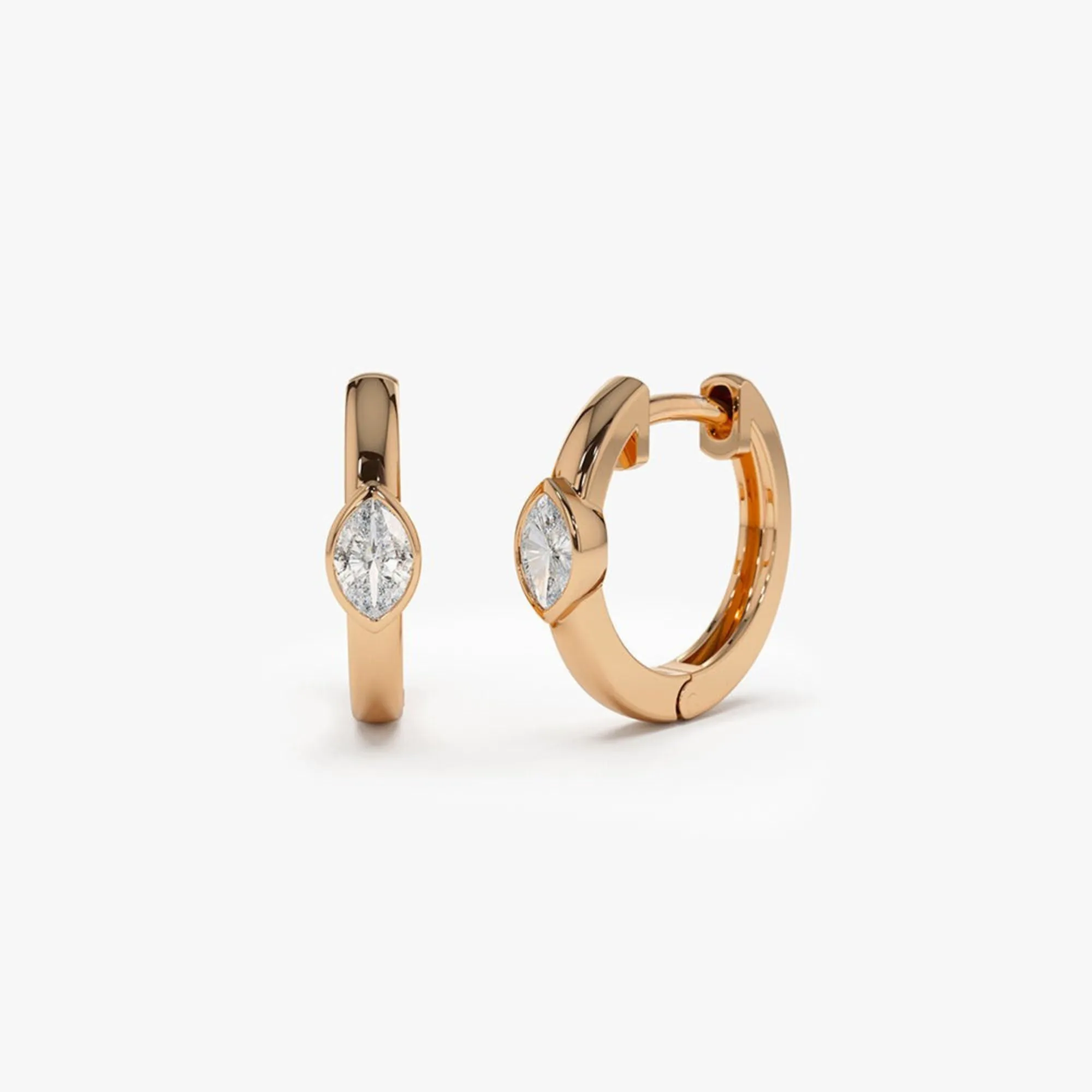 Bezel Setting Marquise Diamond Mini Hoops - Image 4