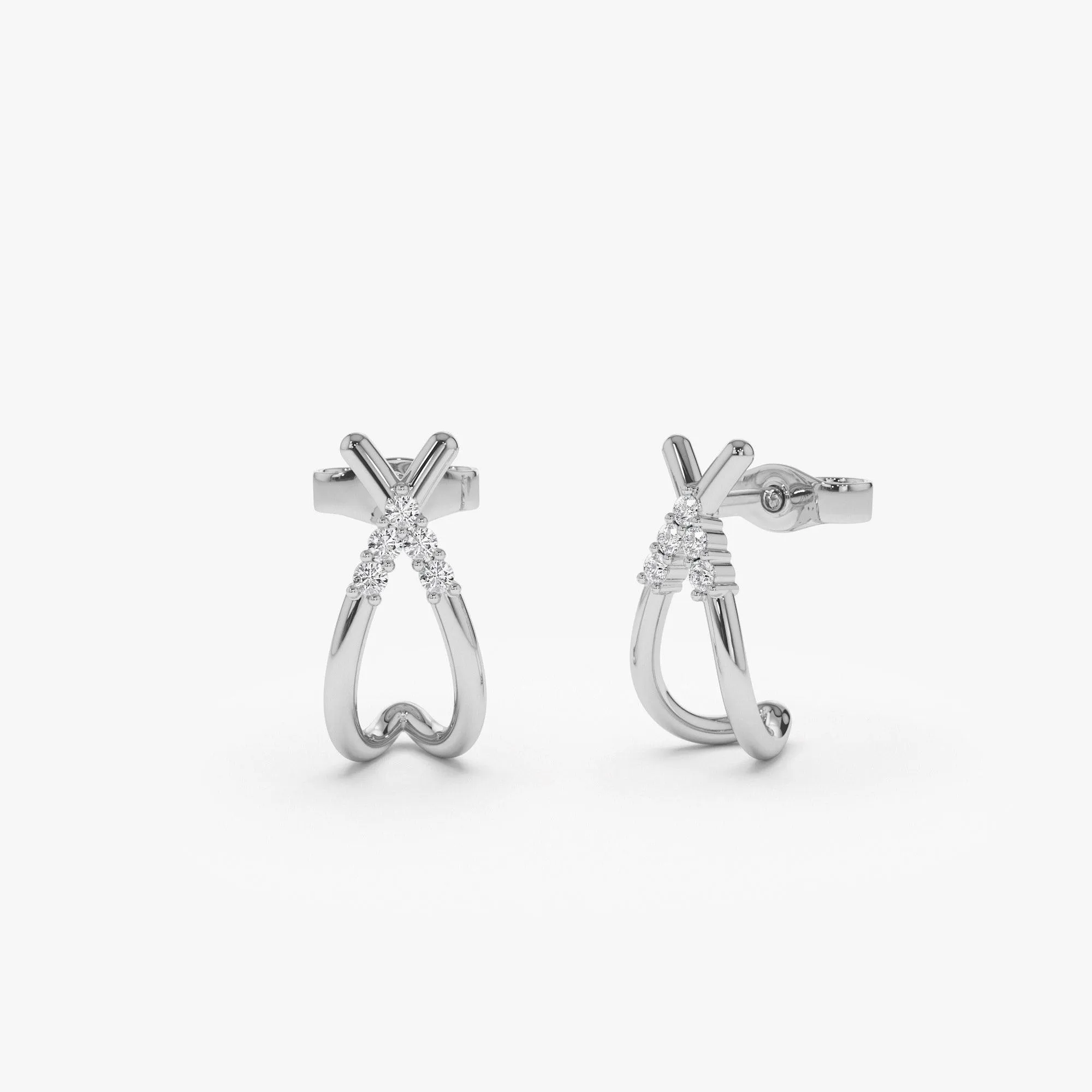 Criss Cross Half Hoop Diamond Stud - Image 4