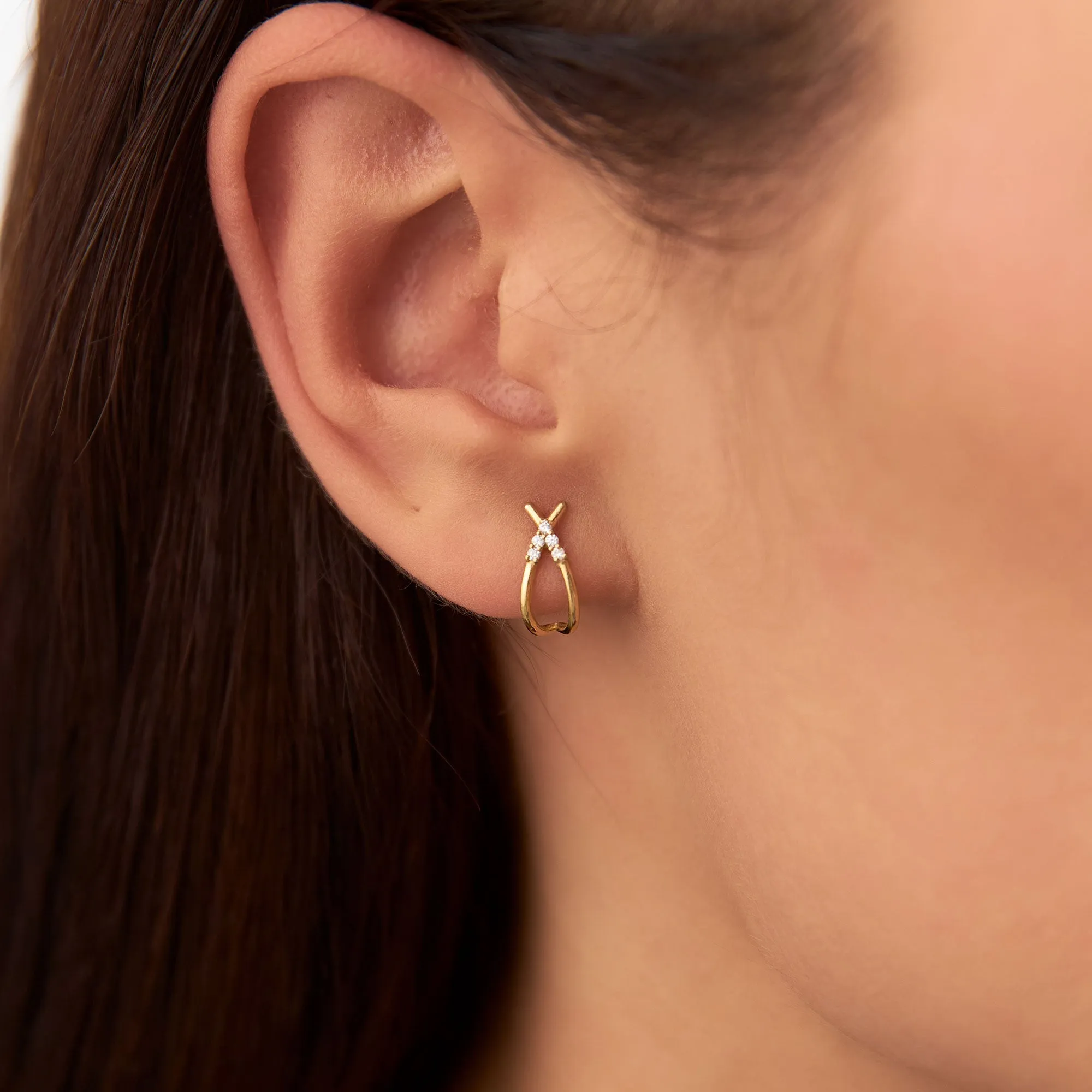 Criss Cross Half Hoop Diamond Stud - Image 2