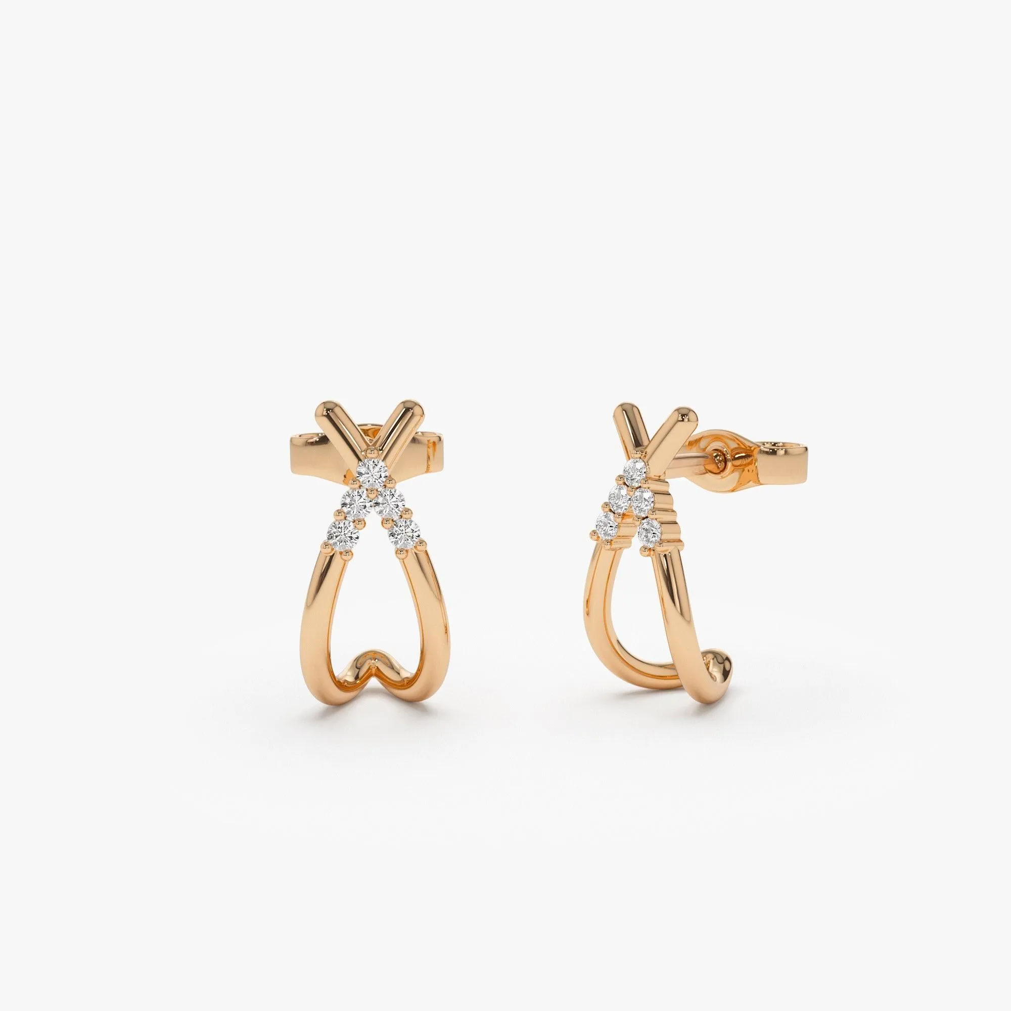 Criss Cross Half Hoop Diamond Stud - Image 5