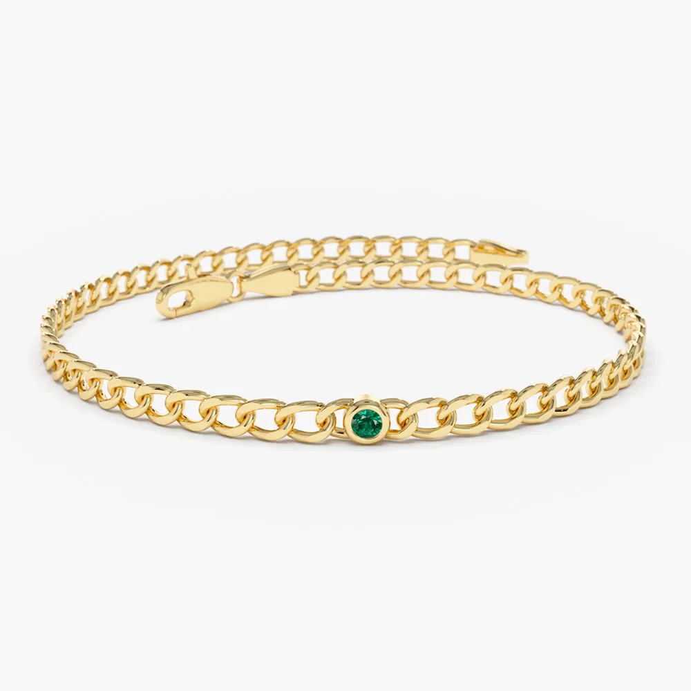 Cuban Link Bracelet W Bezel Setting Emerald