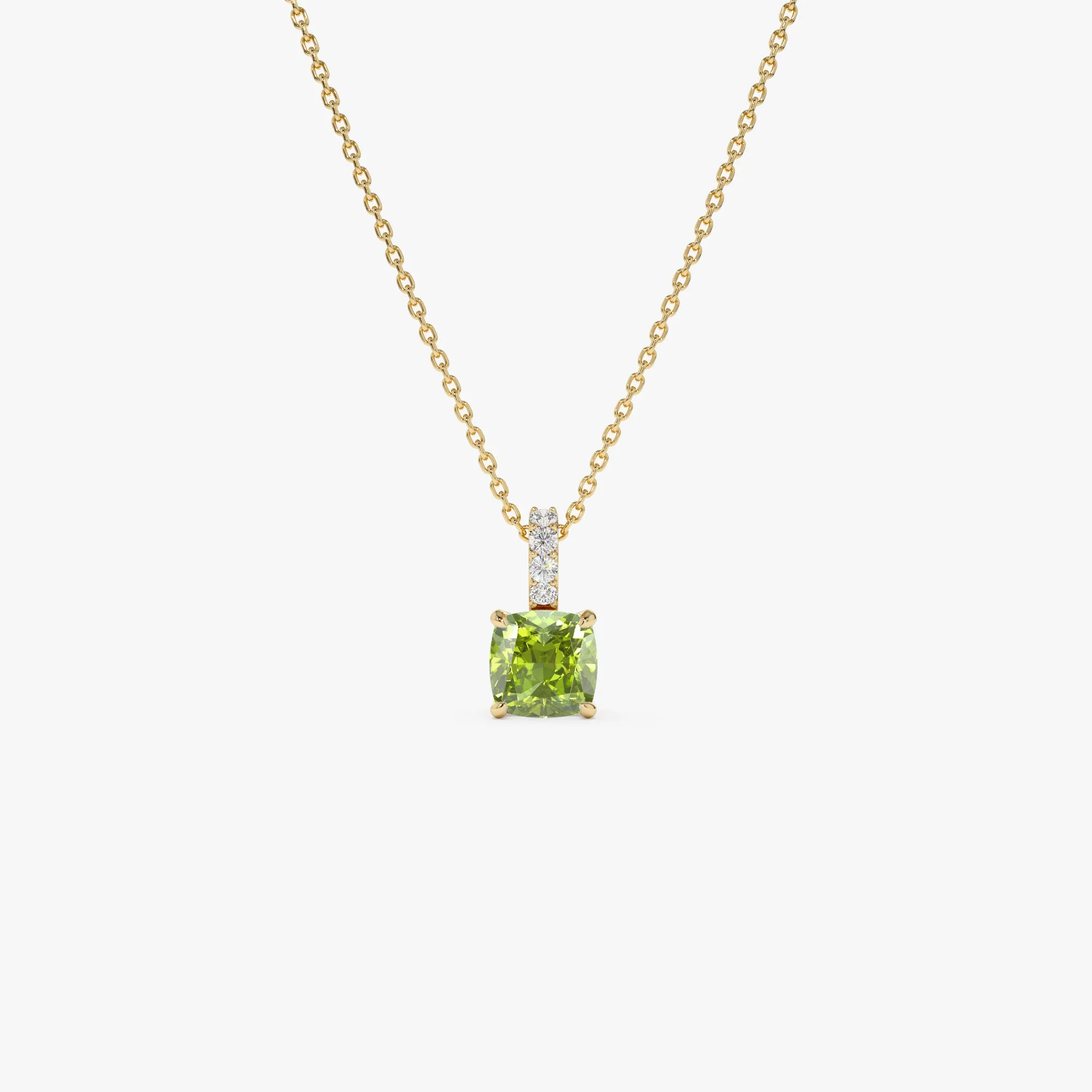 Cushion Cut Peridot with Diamond Bail