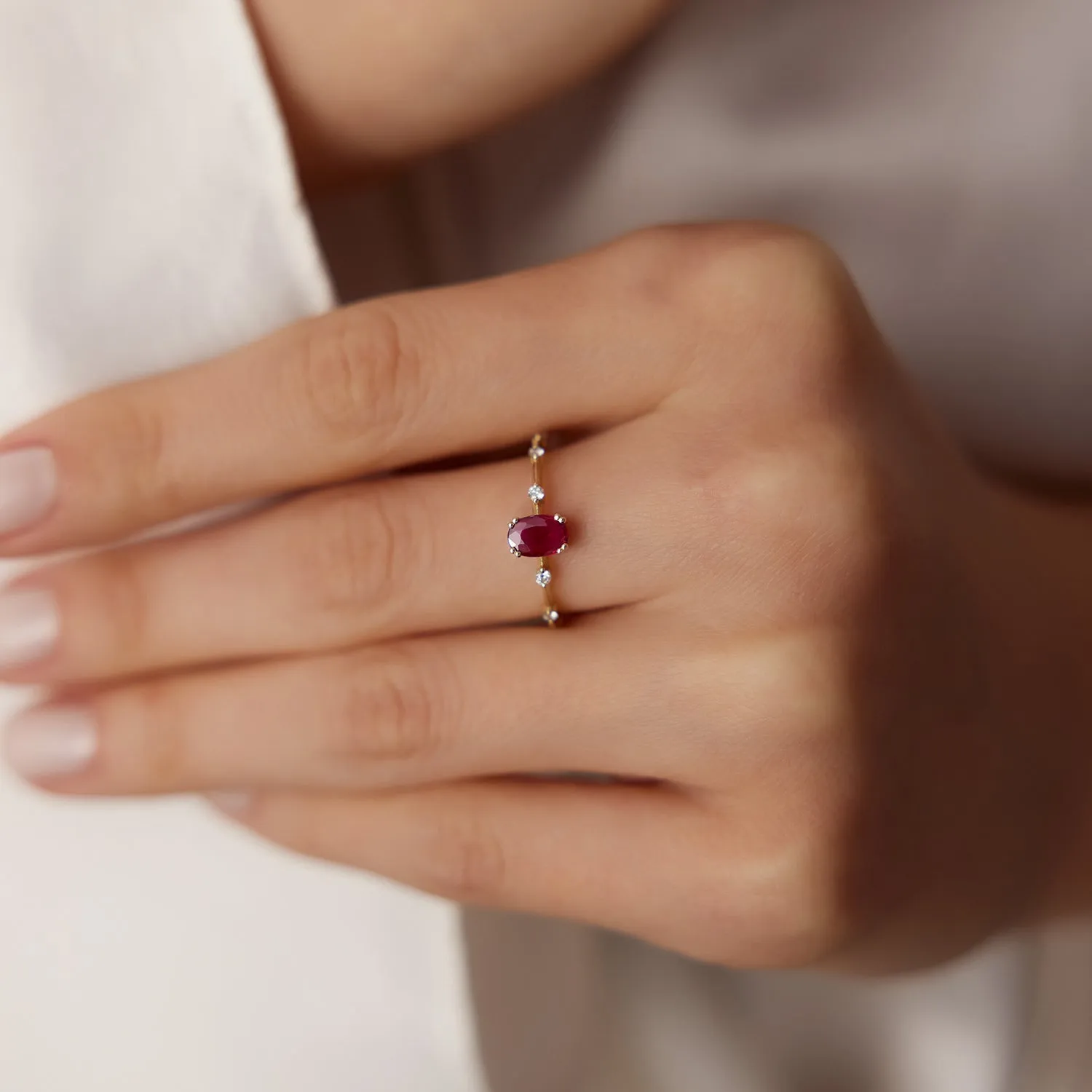 Dainty Diamond Genuine Ruby Ring - Image 2