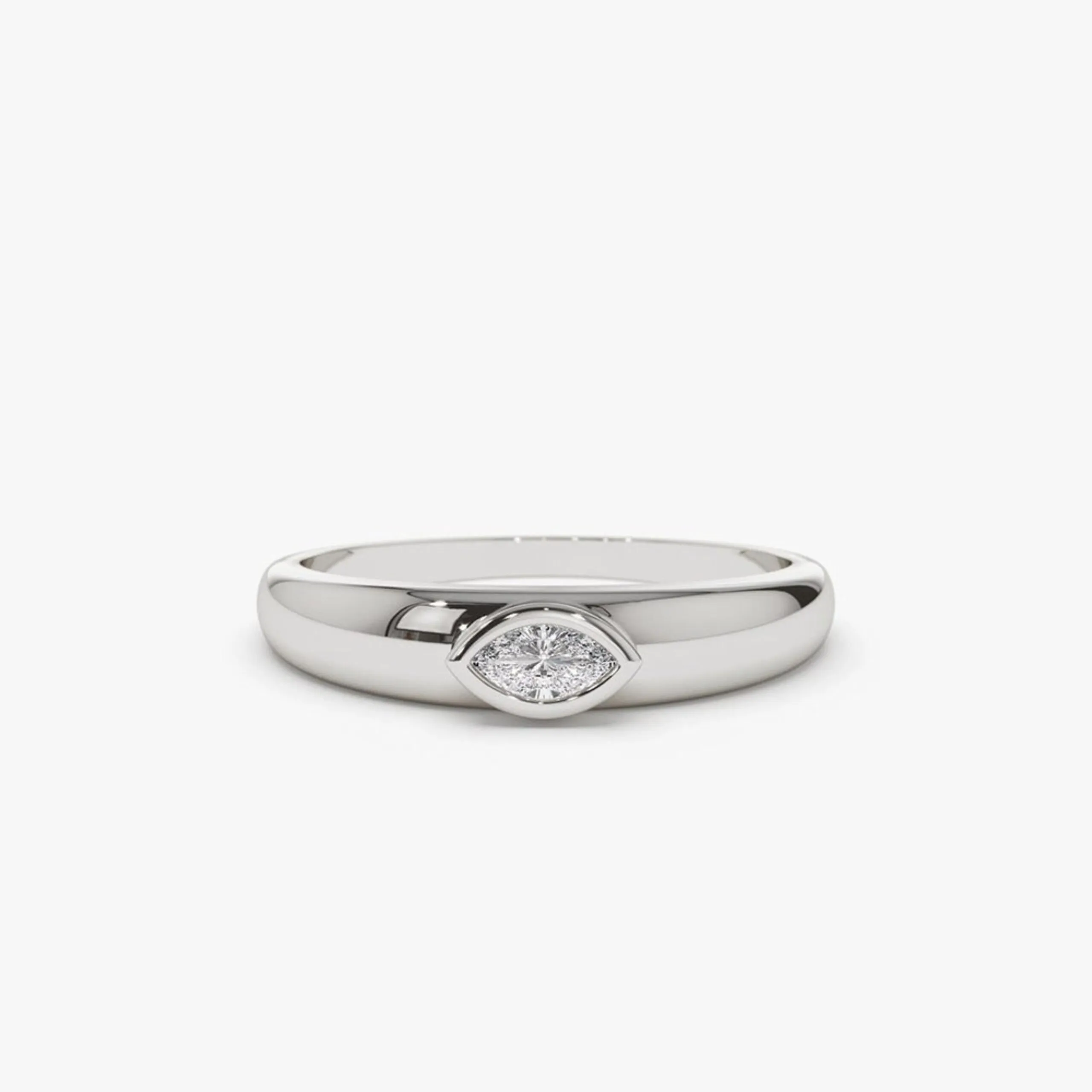 Dome Bezel Setting Marquise Diamond Solitaire Ring - Image 5