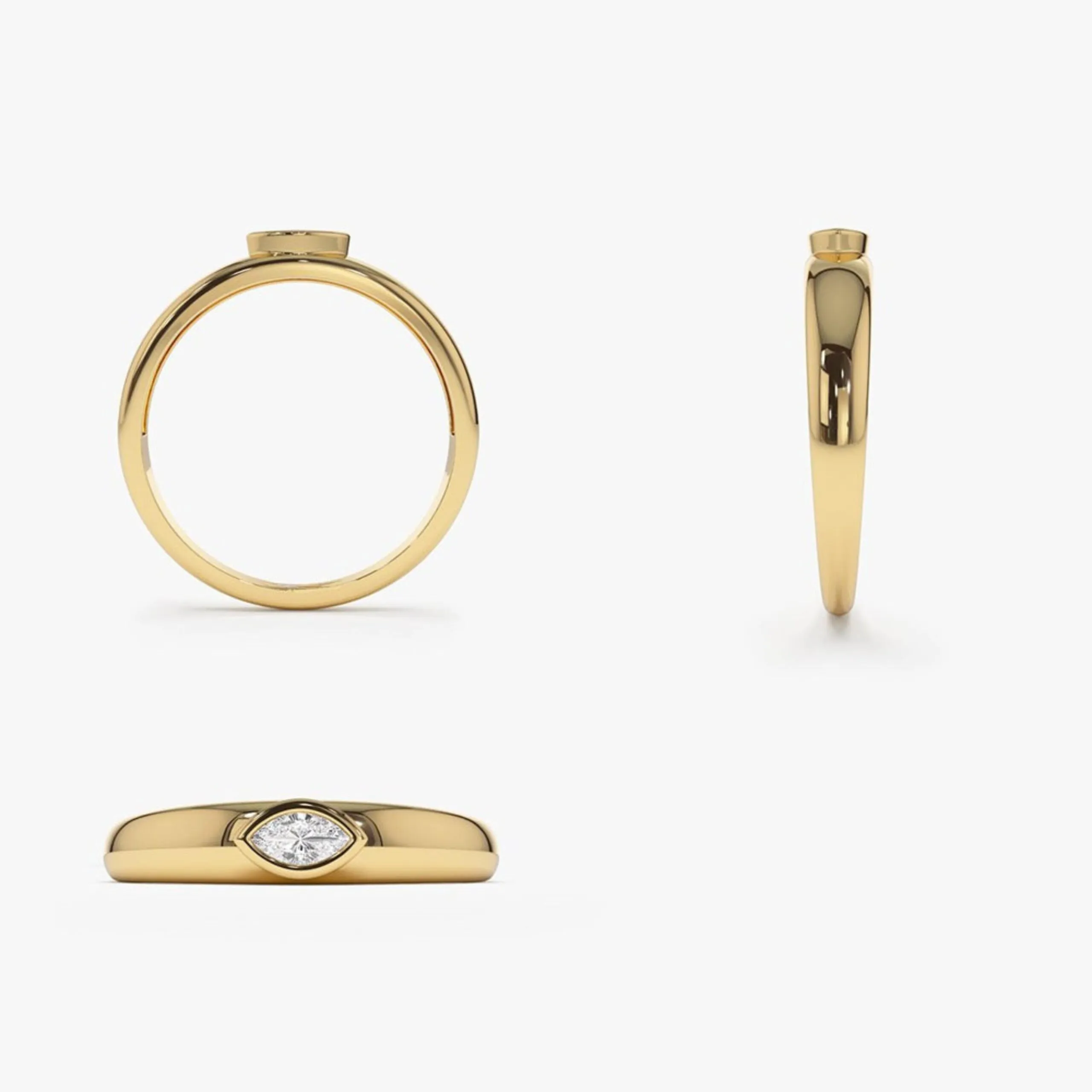 Dome Bezel Setting Marquise Diamond Solitaire Ring - Image 4
