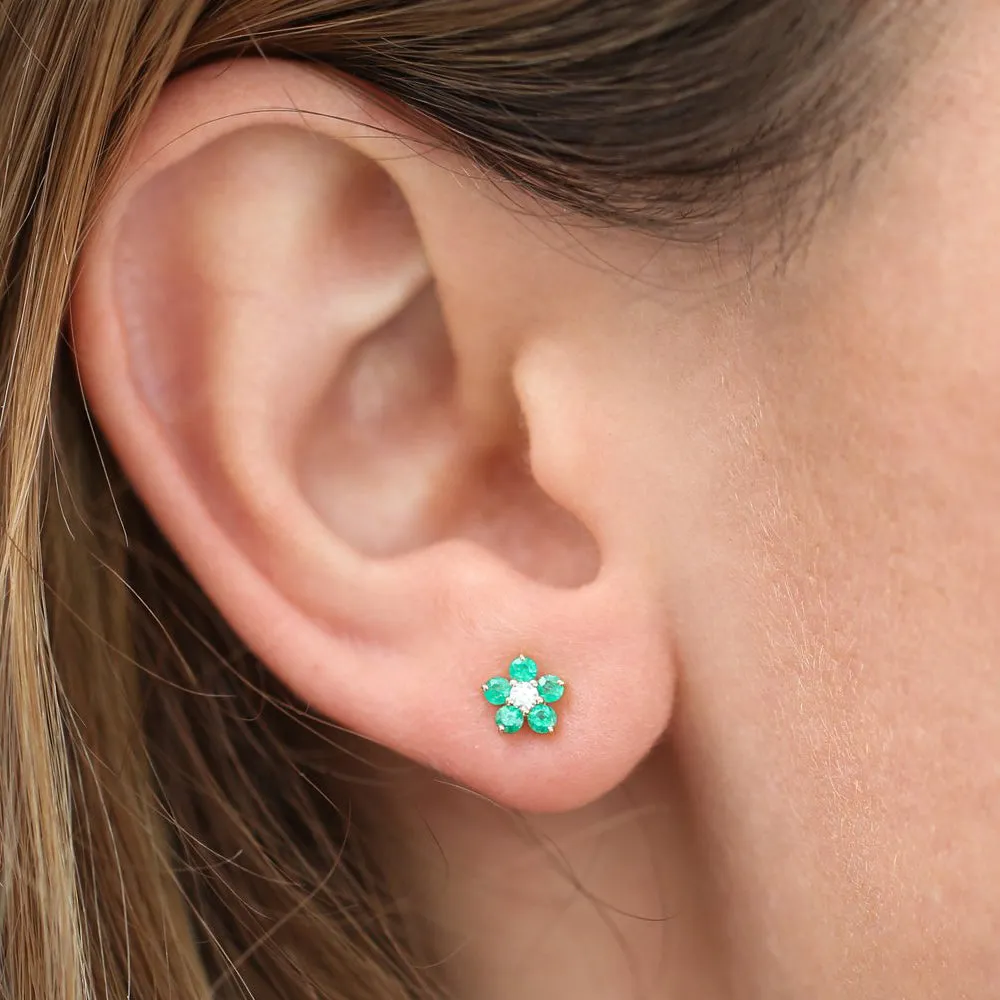 Emerald And Diamond Flower Studs - Image 3