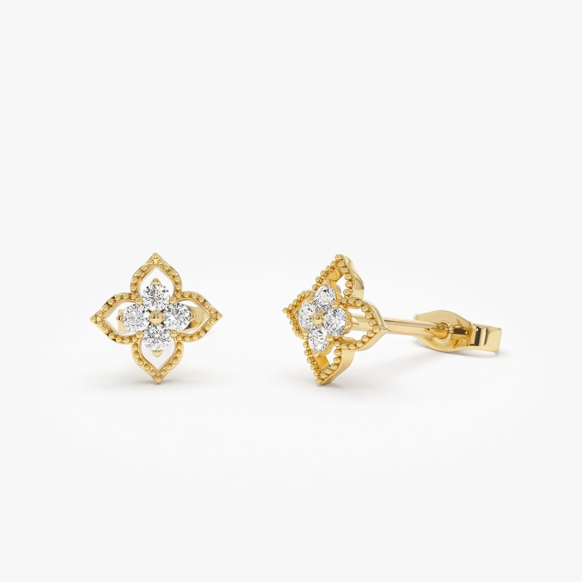 Floral Design Diamond Cluster Stud Earrings